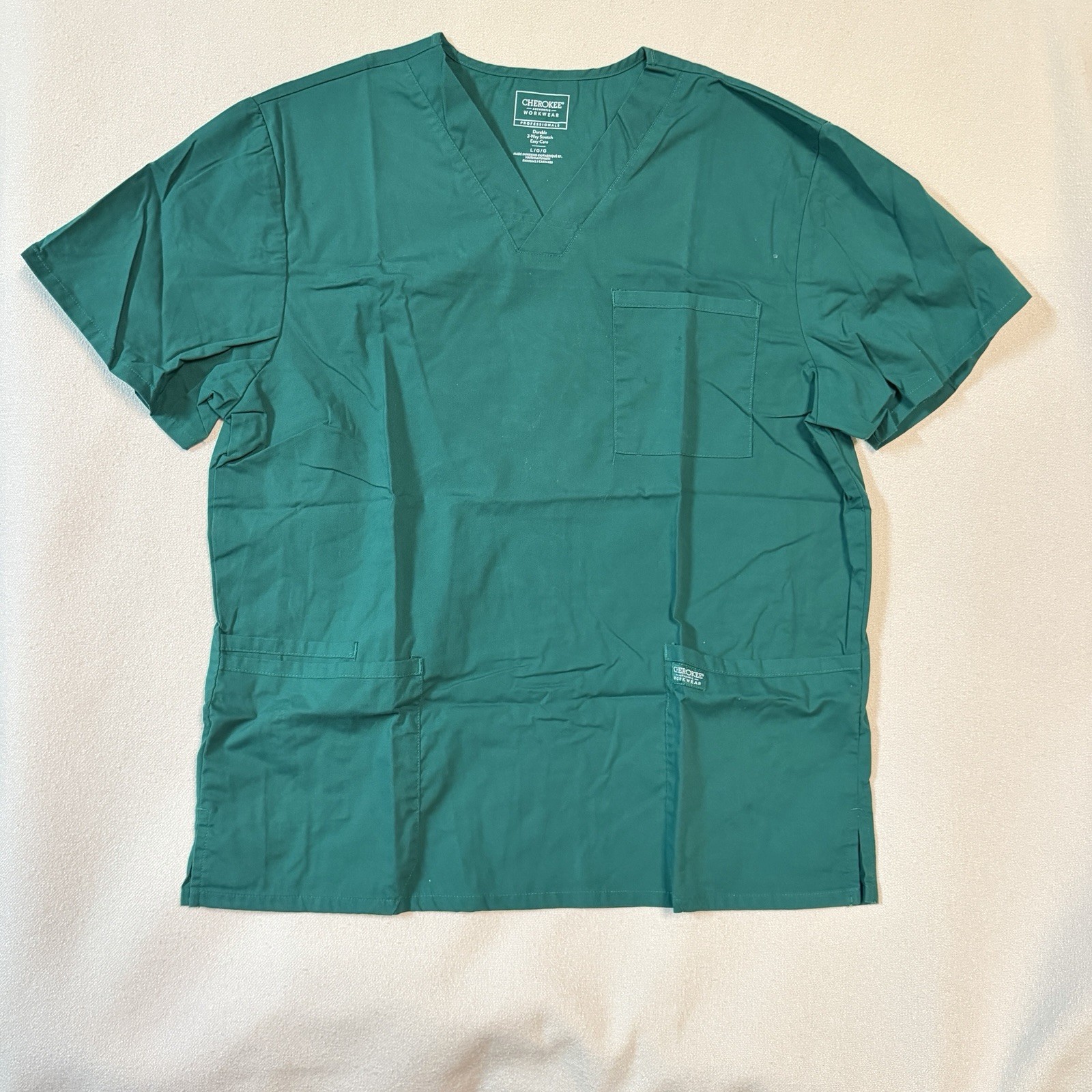 Cherokee Workwear Men’s Short Sleeve Scrub Top With Pockets – Large – Green