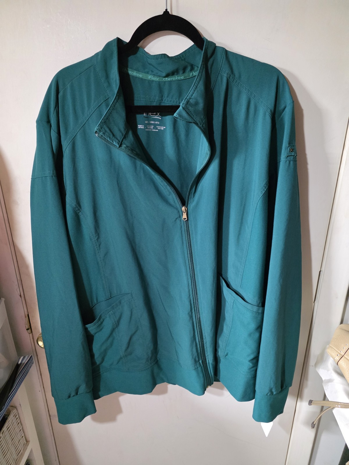 Cherokee Scrubs IFLEX Women’s Medical Zip Front Warm Up Jacket Only Green 4XL
