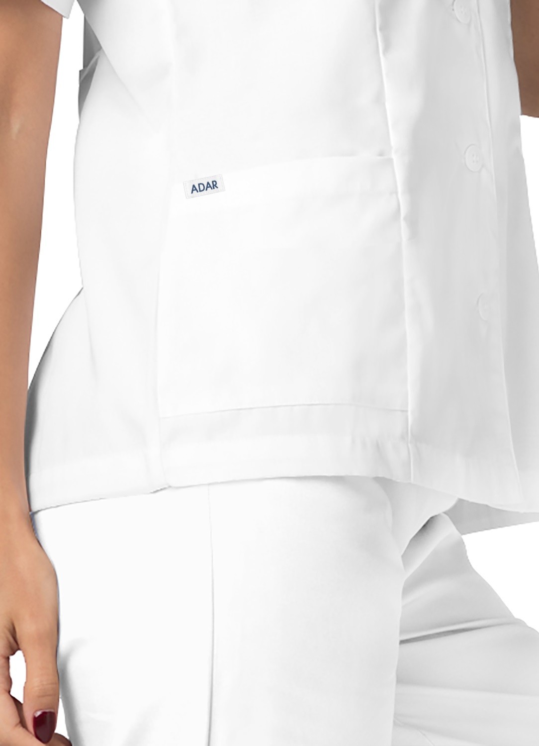 Adar Women Doctor Nurse White Uniform Button Back Belt Lapel Collar Scrub Top