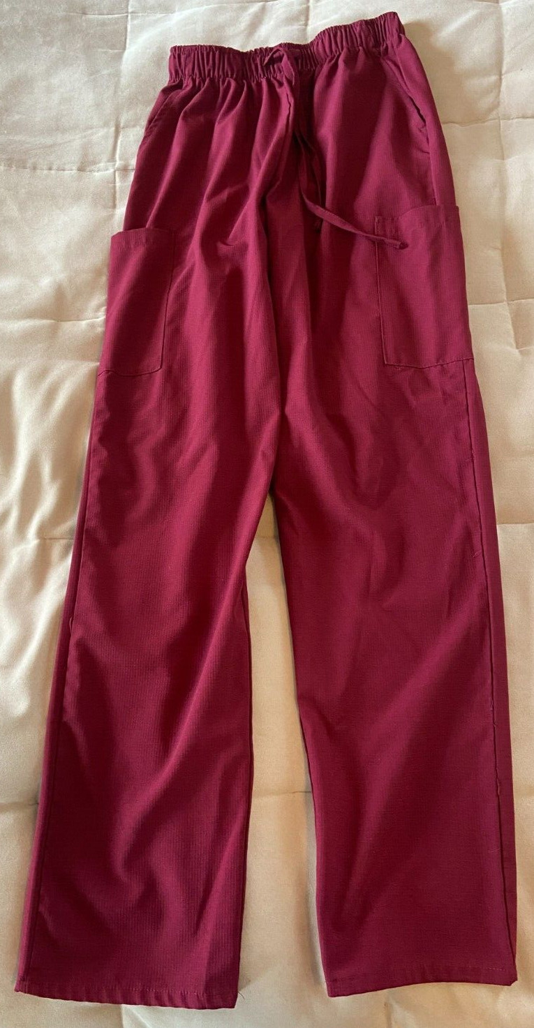Divine Stretch By JDM Burgundy Drawstring Straight Leg Scrub Bottoms Size XS