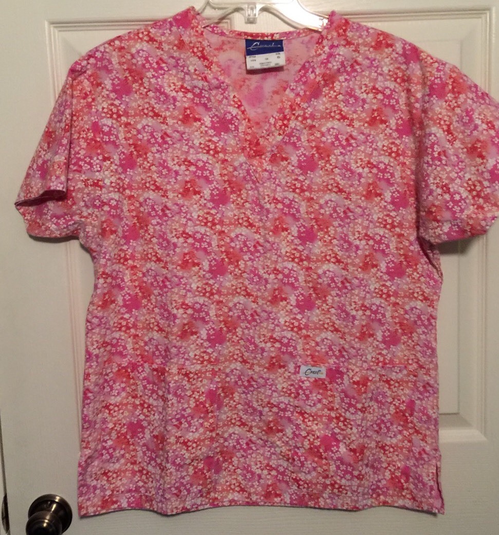 Crest scrub top, Shades Of Pink Floral , S, women, polyester/cotton blend