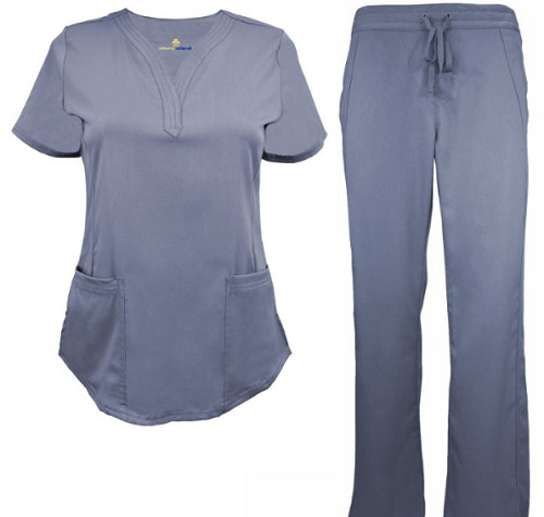 Women Ultrasoft Stretch Drop Neck 4 Pocket Scrub Set Medical Nursing Scrub Set