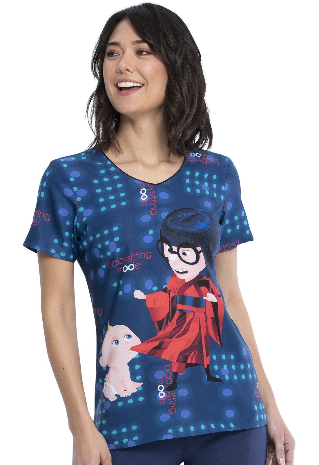 Edna E Mode Cherokee Scrubs Tooniforms Incredibles V Neck Top TF626 ICTT