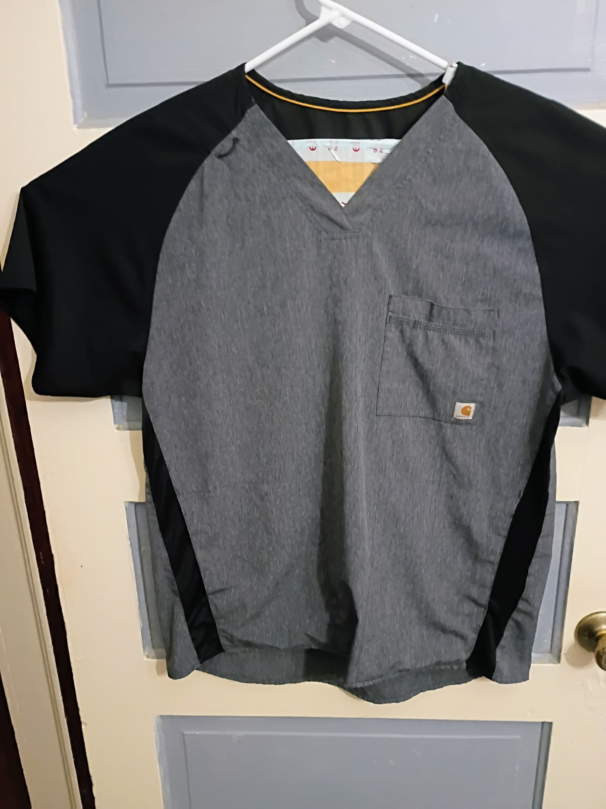 Carhartt Force Men Large Regular Fit Gray Black Scrubs Top WN516