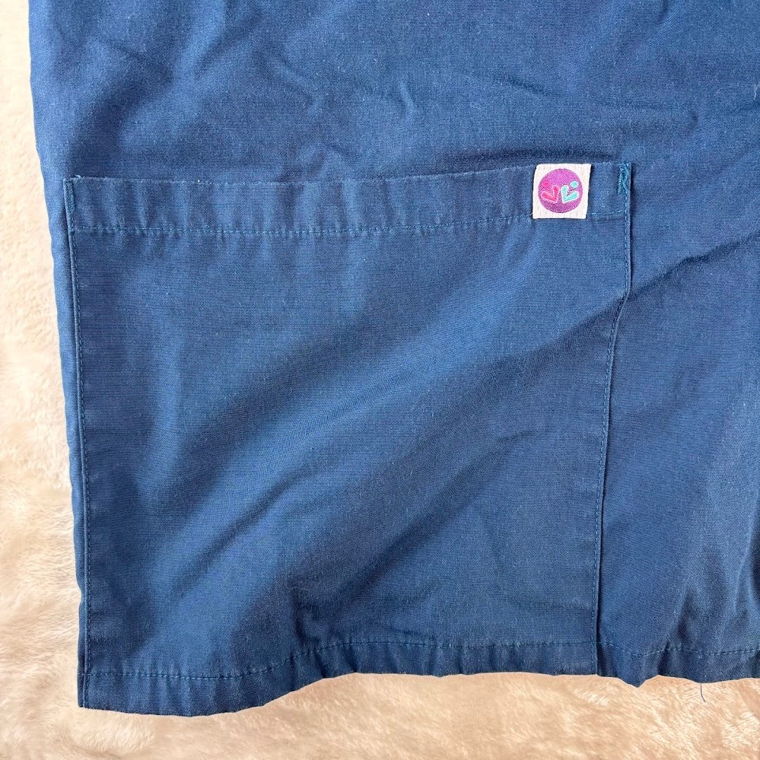Sivvan Scrubs Top Blue Women’s Large Full Snap Pockets Long Sleeves
