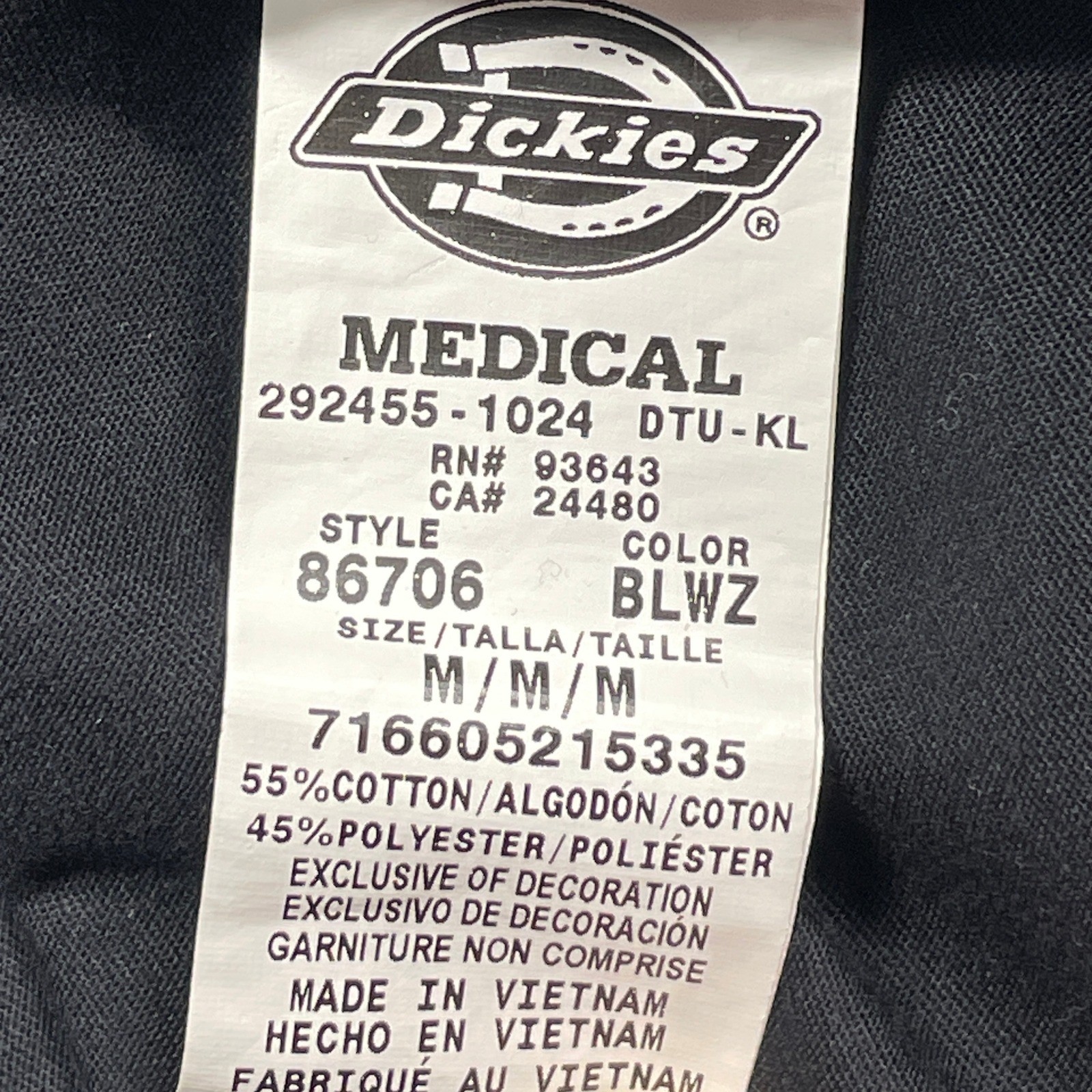 Dickies EDS Womens Signature Black V-Neck Medical Scrub Top 86706 Size M