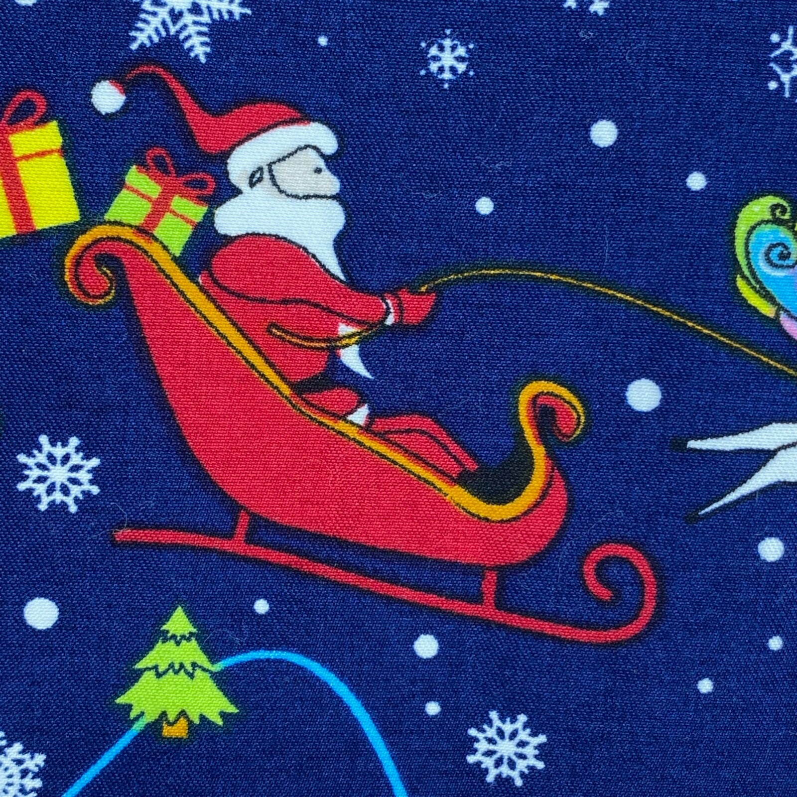 Serene Uniforms Womens Large Scrub Top Blue Christmas Santa Claus Unicorns SS