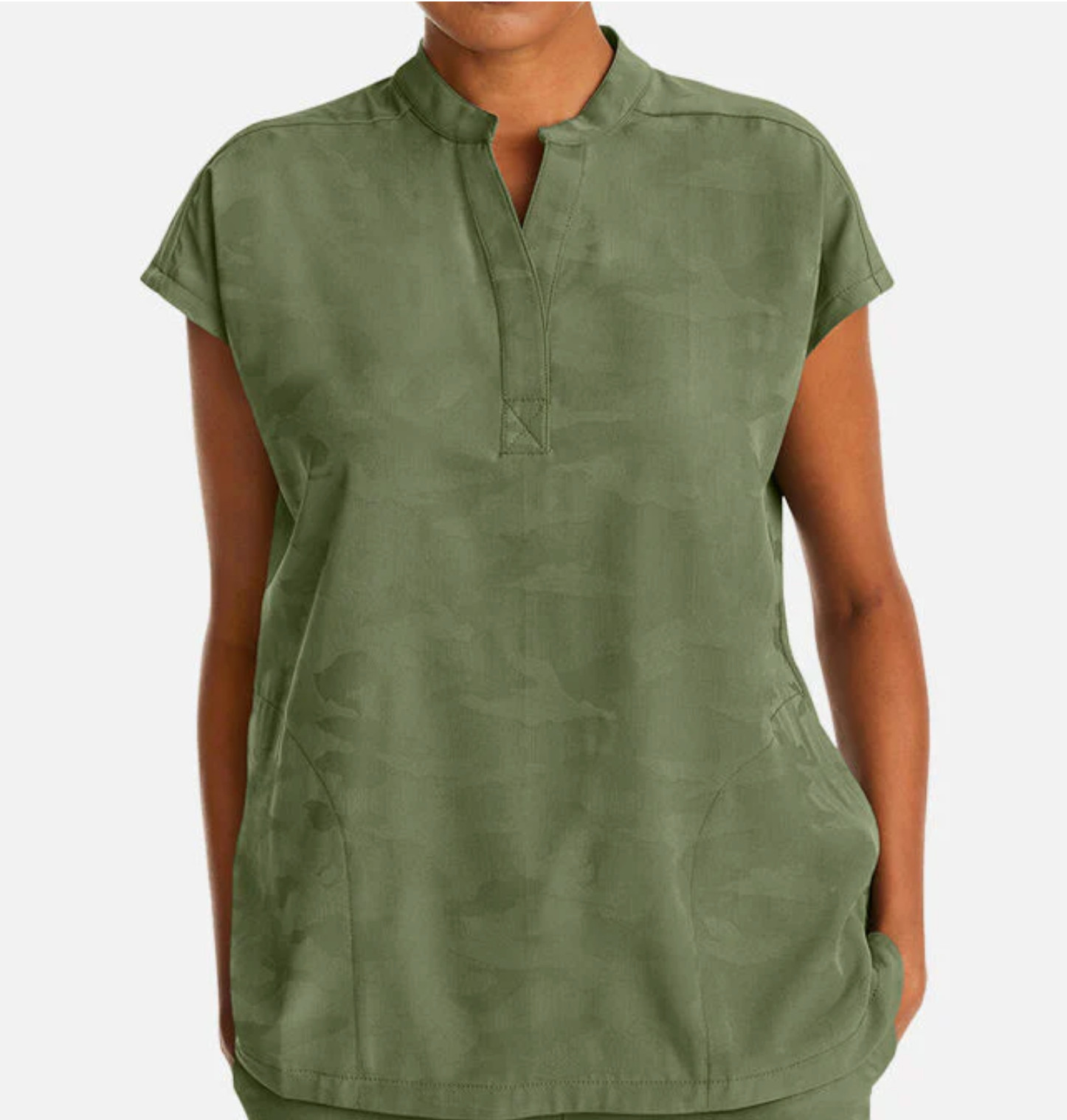 Healing Hands Scrub Top Women’s XS Green Camo Journey Mandarin Collar 2352