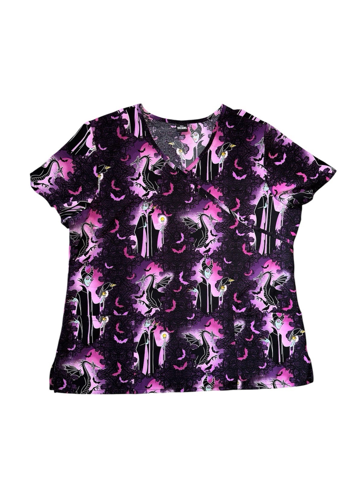 Disney Villains Maleficent Women`s Short Sleeve Medical Scrub Top