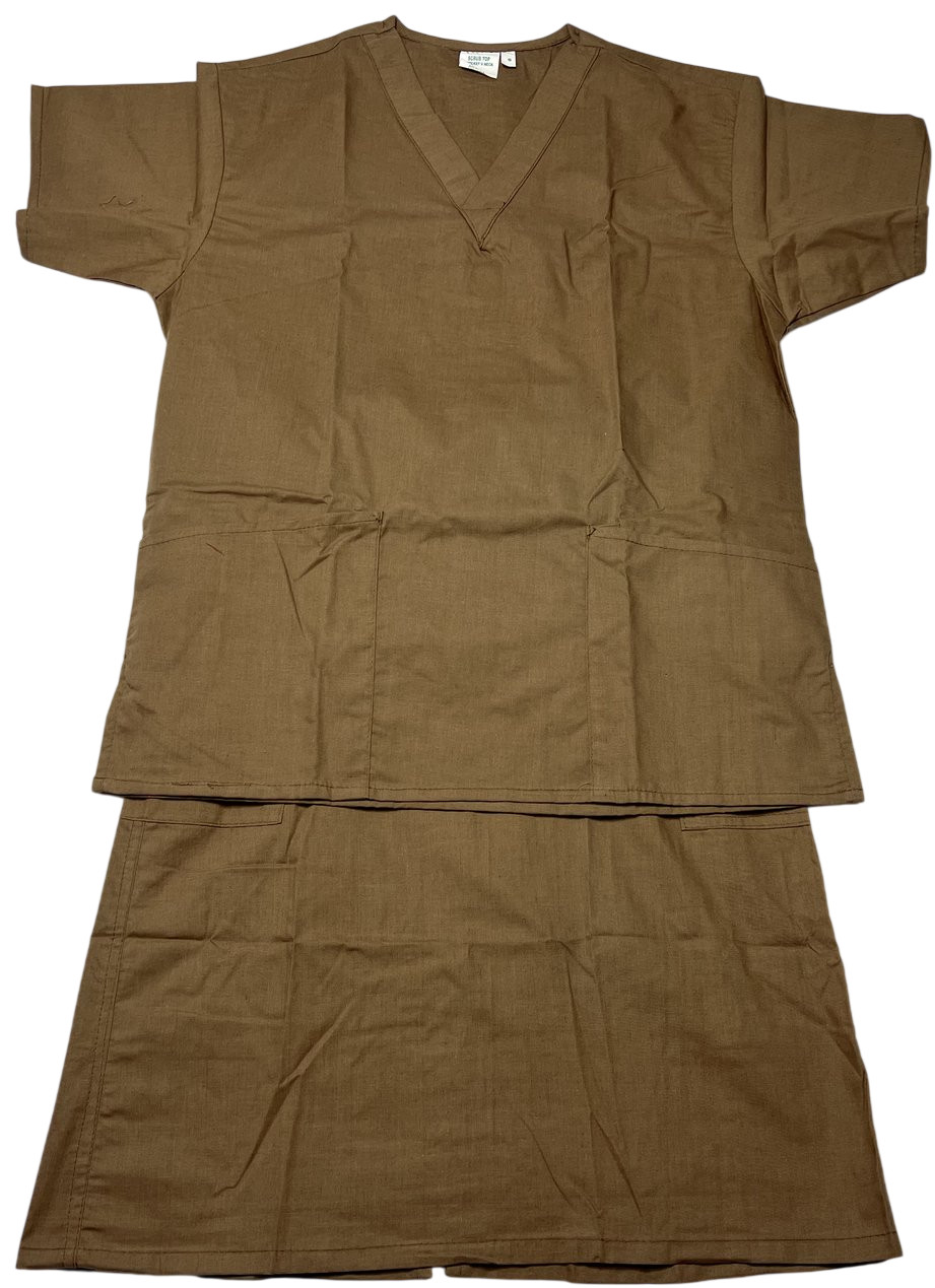 Scrub Skirt Set Womens (S) Brown Solid Top & Skirt Bottom 4 Pockets Medical NWOT