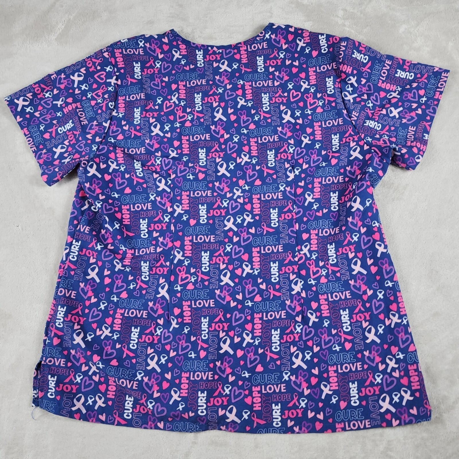 Divine Stretch By JDM Scrub Top Womens 2X Purple Pink Love Hope Cure Caregiver