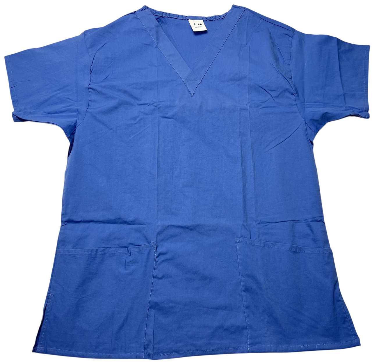 Scrub Top Unisex (L TALL) Ceil Blue 2 Pockets Short Sleeves Stretch Fabric NWOT