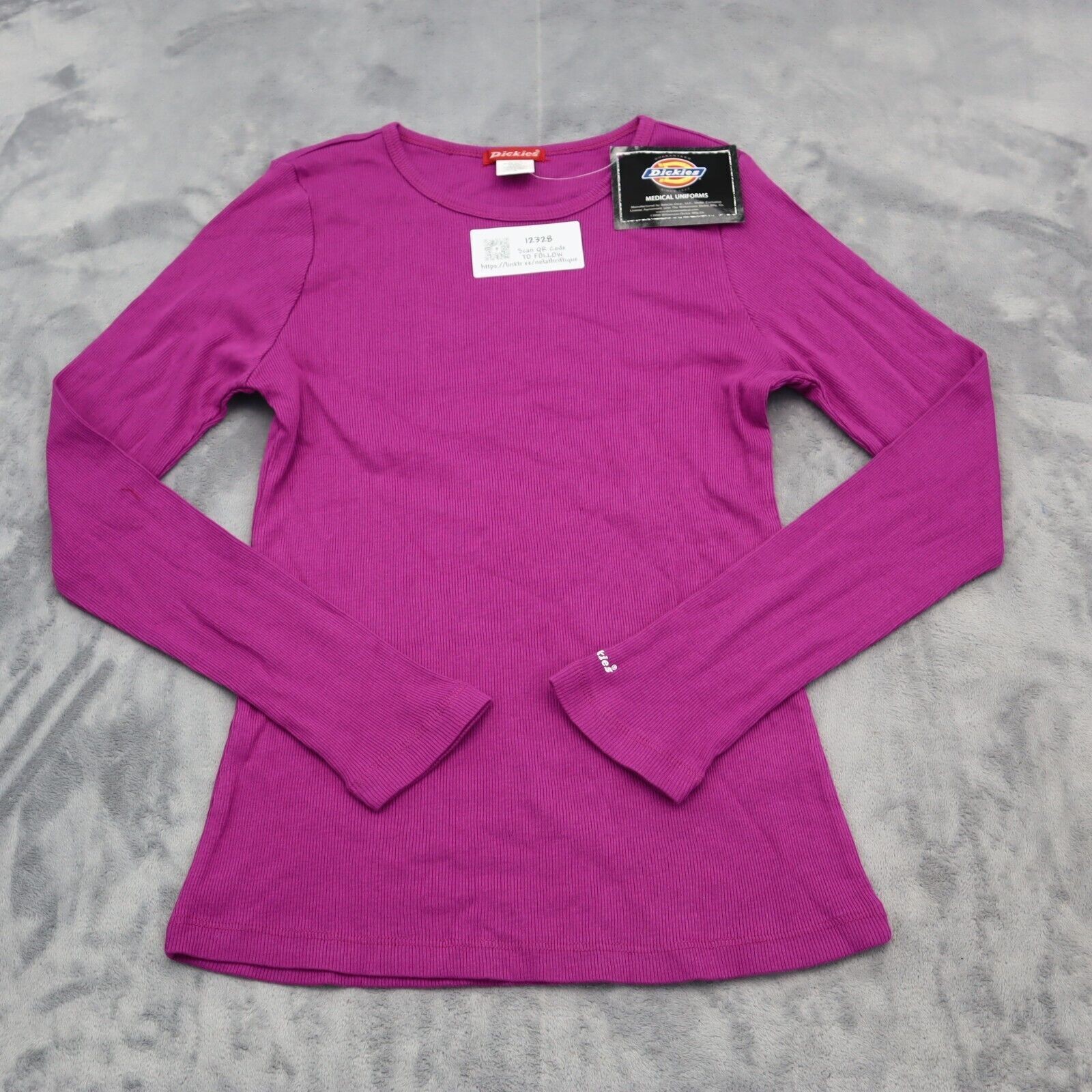 Dickies Shirt Womens S Magenta Round Neck Rib Knit Pullover Medical Uniform