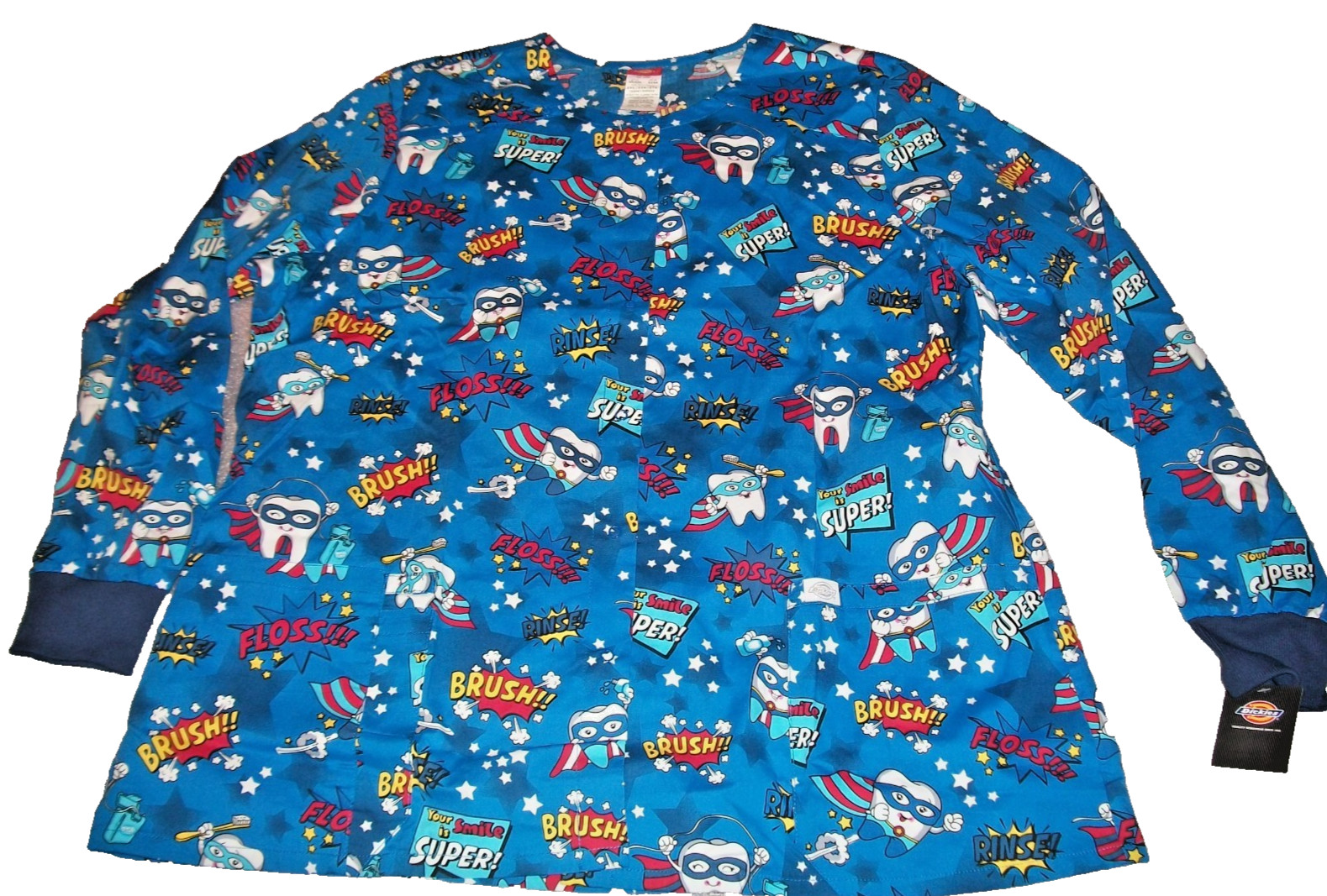 Dickies Dentist Dental Assistant Scrubs Jacket Snap Button Long Sleeve 2XL NEW