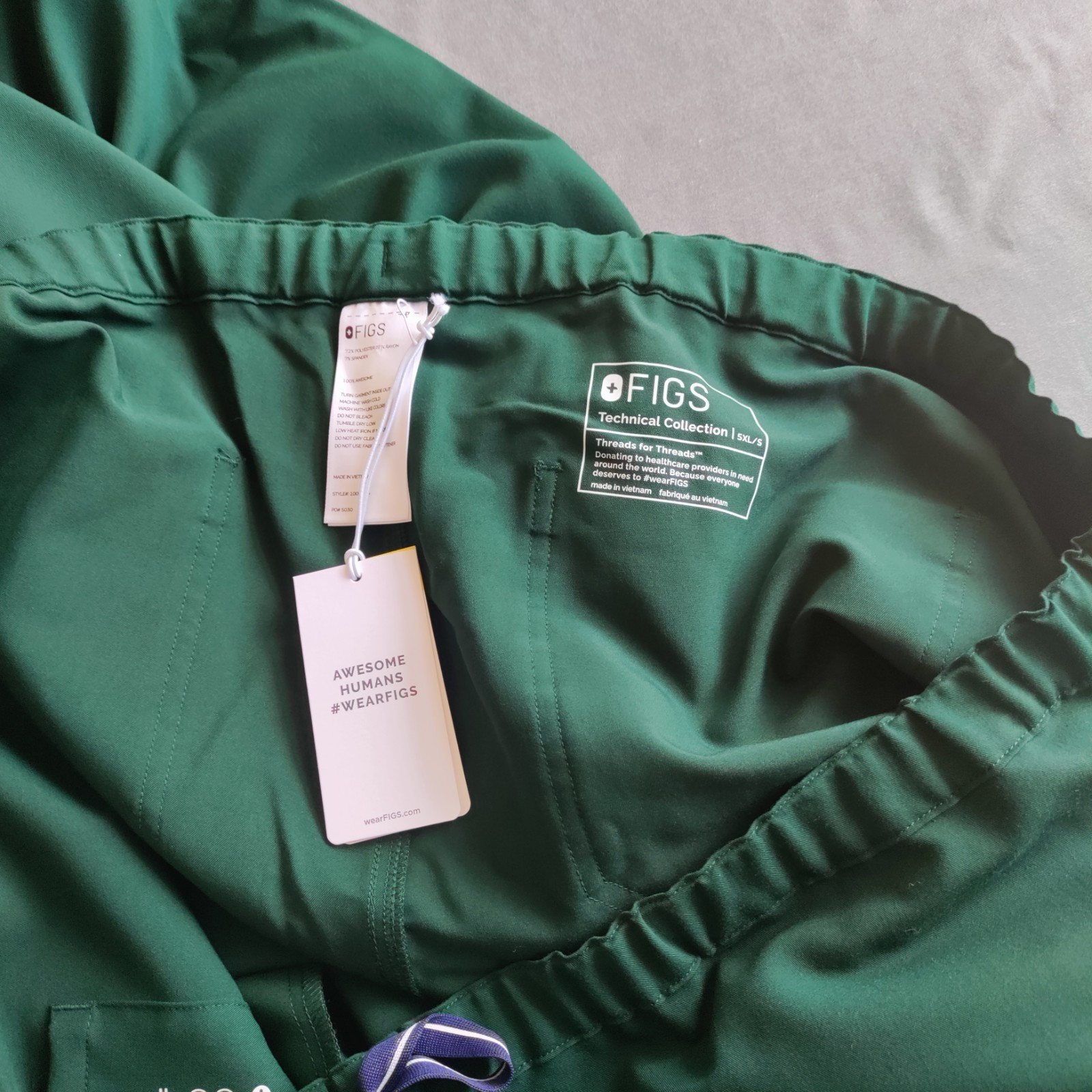 NWT Figs 5XLS Hunter Green Racing Pisco Straight Leg Elastic Waist Drawstring