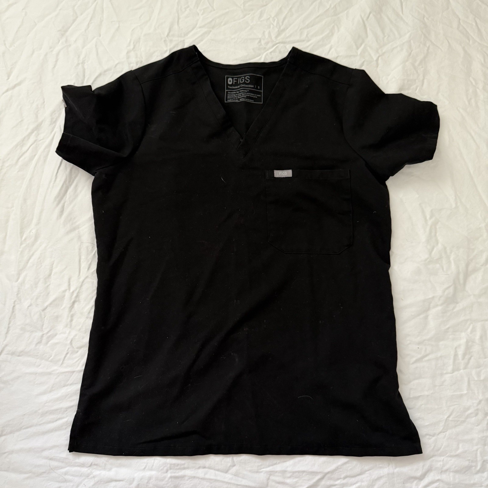 FIGS Technical Collection Unisex V-Neck Scrub Top Black Solid Polyester Size S