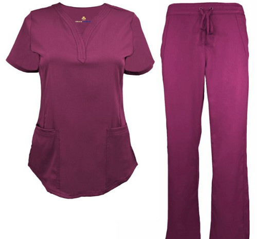 Women Ultrasoft Stretch Drop Neck 4 Pocket Scrub Set Medical Nursing Scrub Set