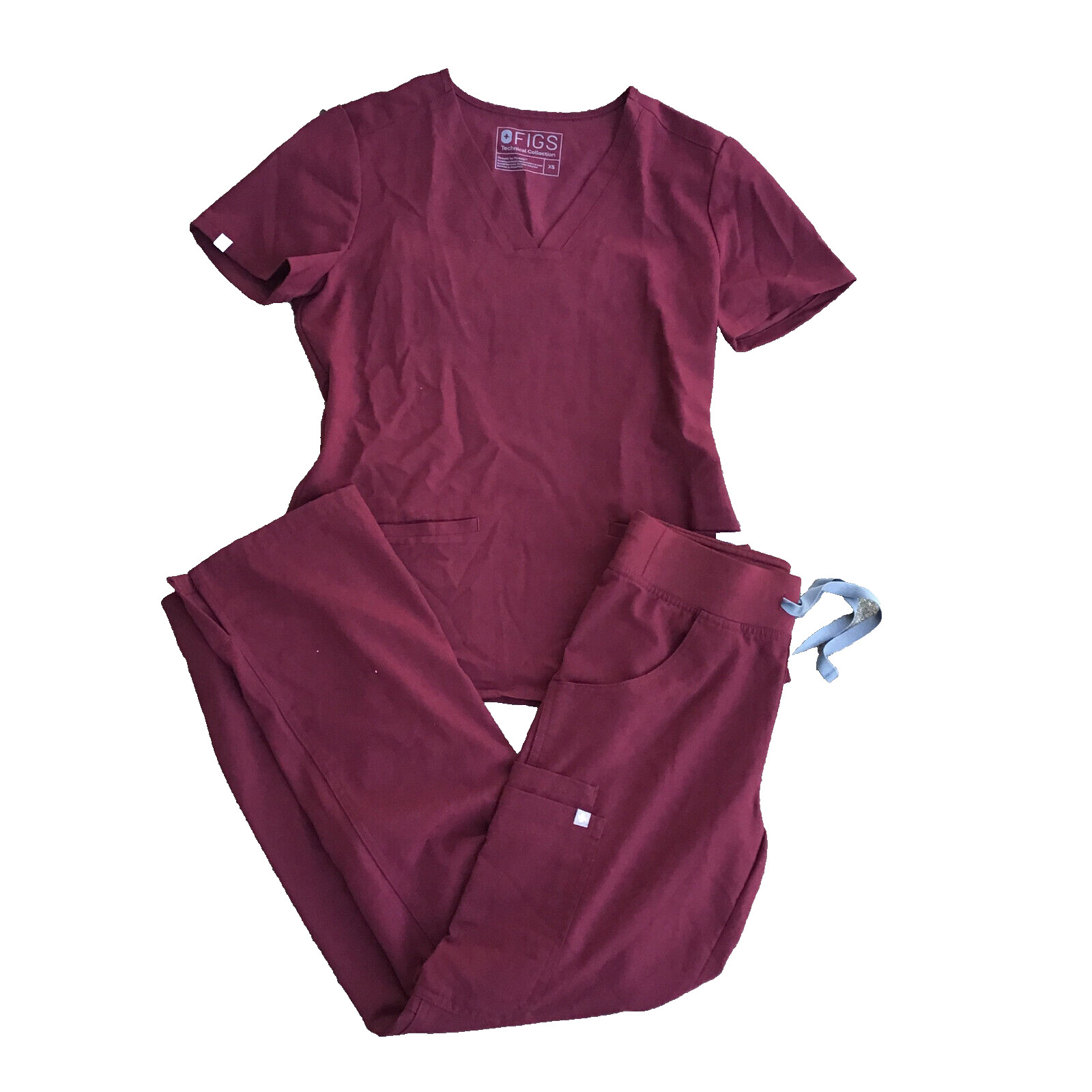 Figs 2 Piece Set Maroon Casma Top (XS) & Cade Cargo Pants (XXS/Petite) Scrubs