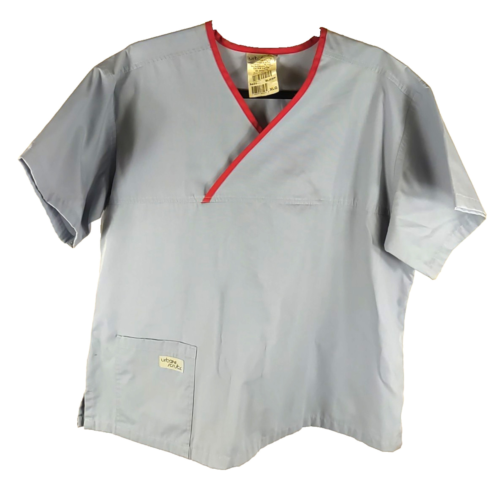 Urbane Scrubs Women’s Scrub Top Size X Large Gray Pink Piping Cotton Blend