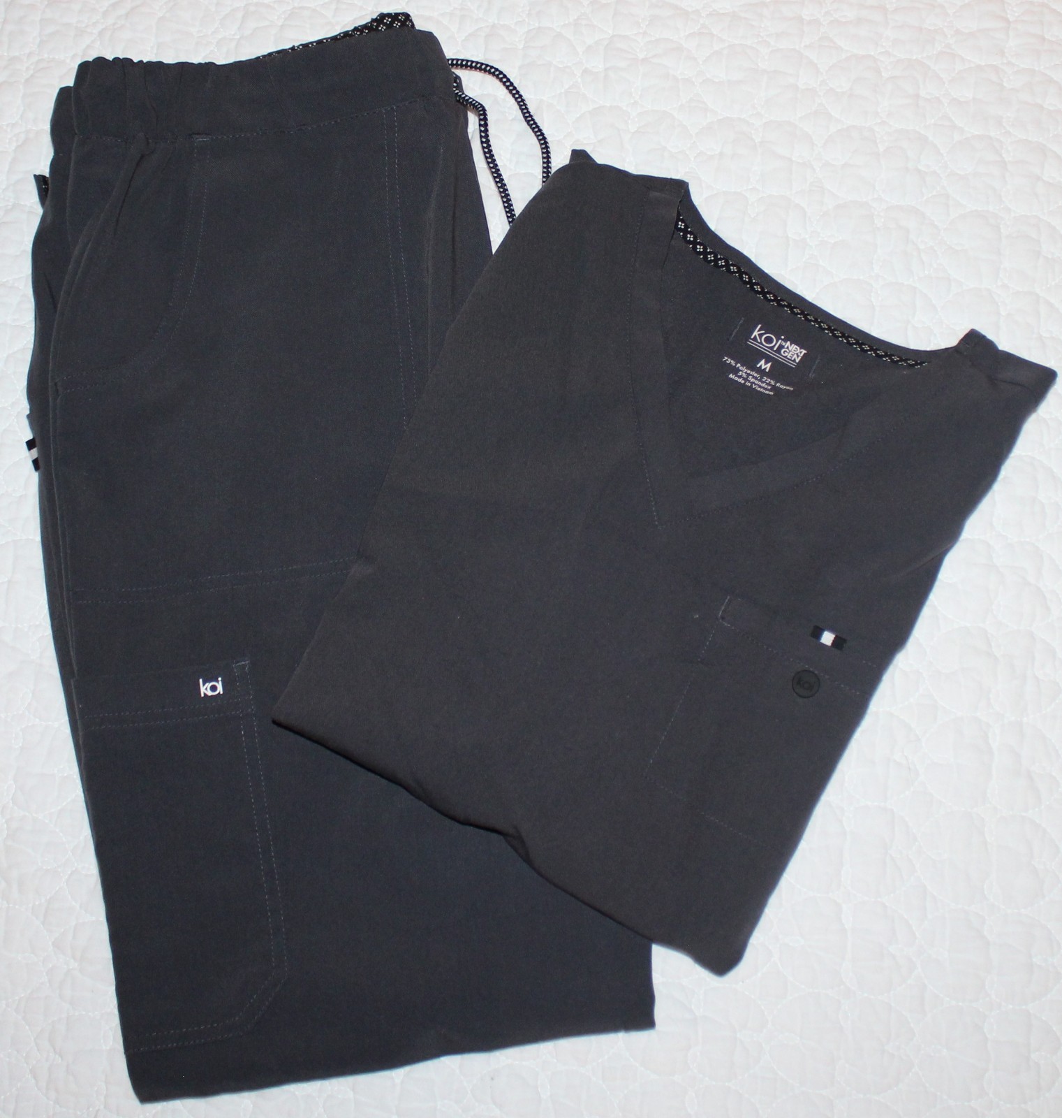 Koi Next Gen Scrubs*Set Top*Bottoms*Charcoal Gray*Medical*Womens Size M*739*1010