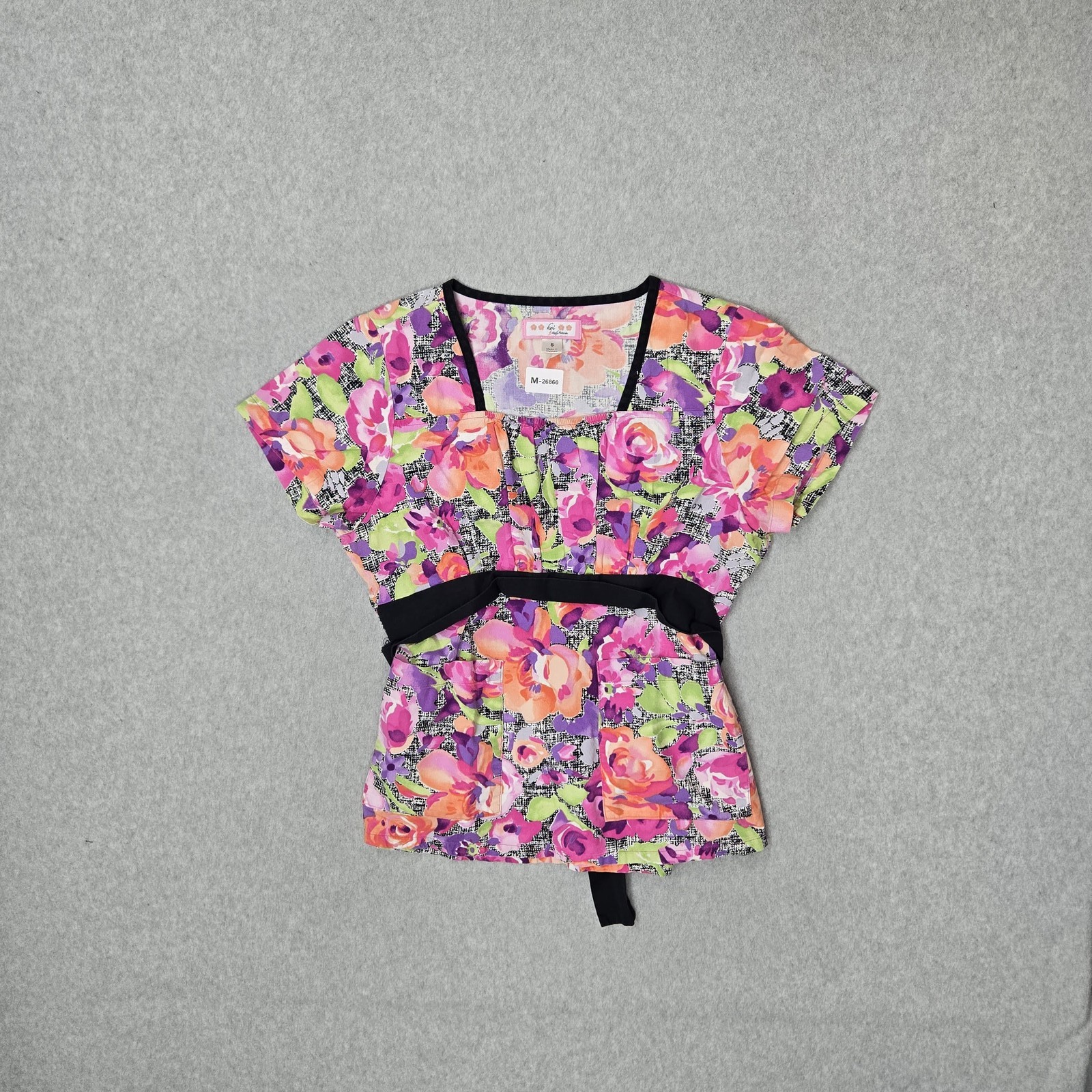 Koi Women Scrub Top S Pink Floral Mock Wrap Coquettecore Button PO#1462