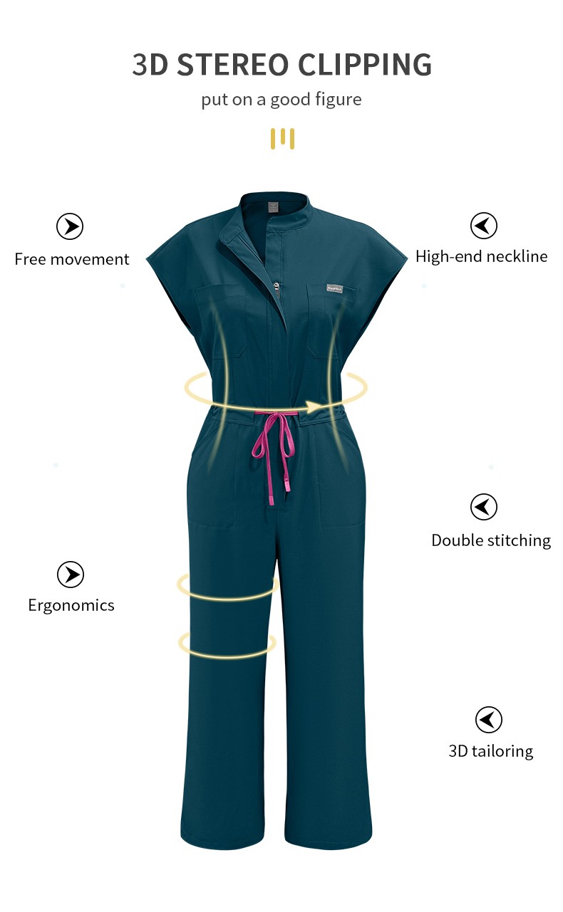 Women’s Wide-Leg Scrub Jumpsuit with Zipper & Comfortable Fit – Medical Style