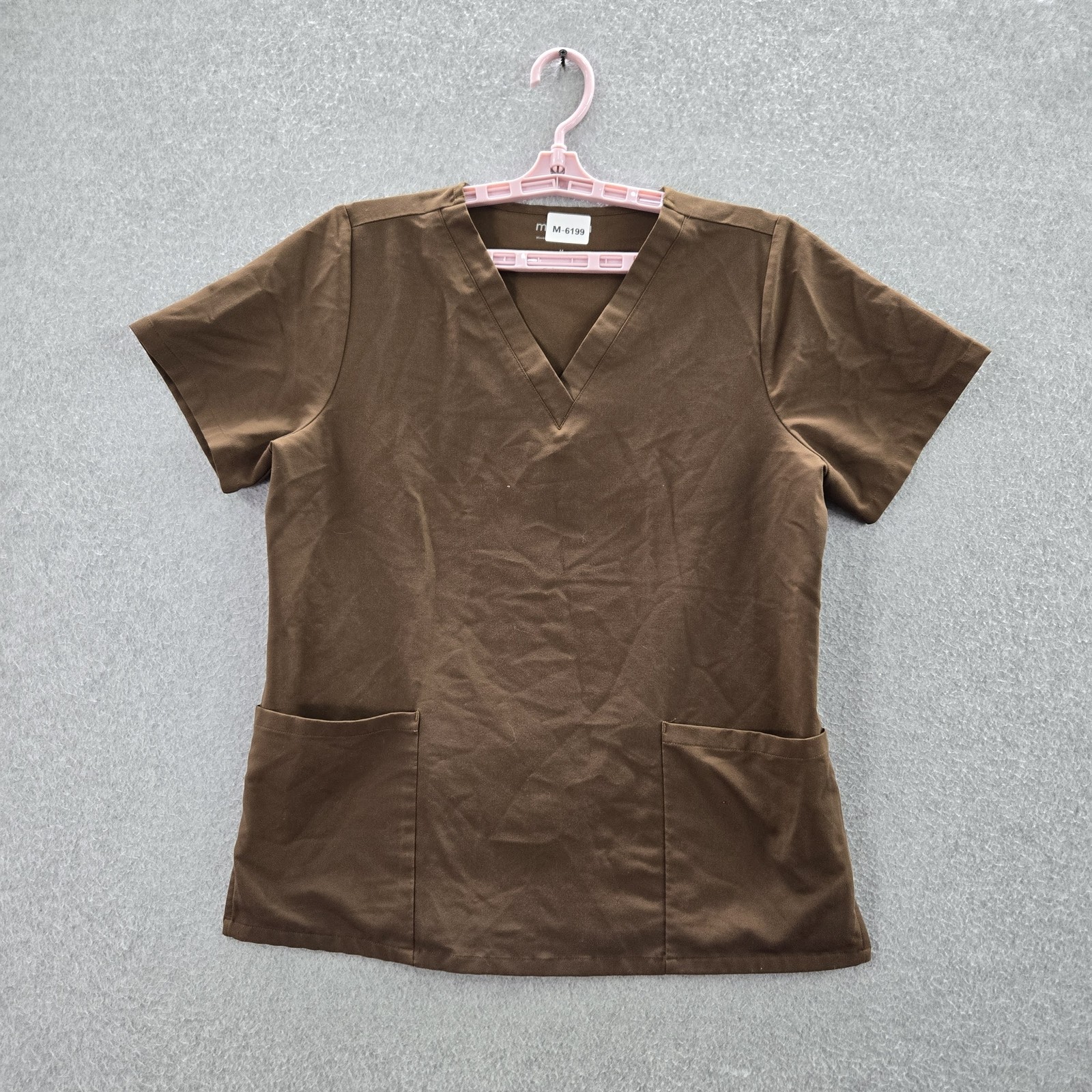 Mandala Women Scrub Top M Brown Short Sleeve Polyester Viscose V Neck Pockets