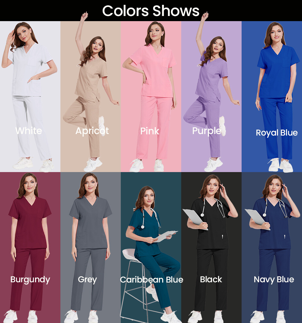 New Nurse Uniform Women Men Scrub Set V-Neck Top Straight Cargo Pants Summer