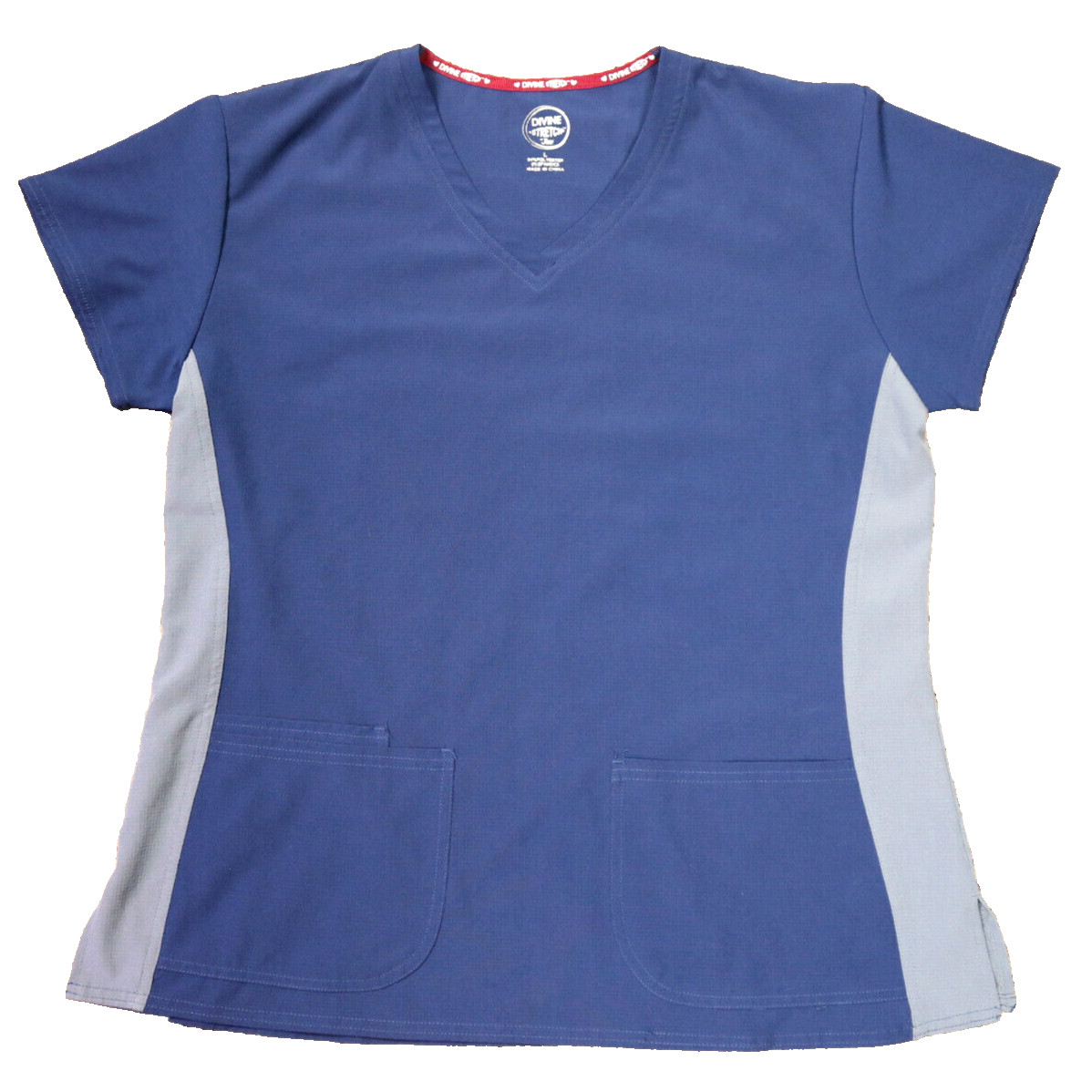 Divine Stretch by JDM V Neck Scrub Top Flex Sides Navy Blue Style #5204NV Large
