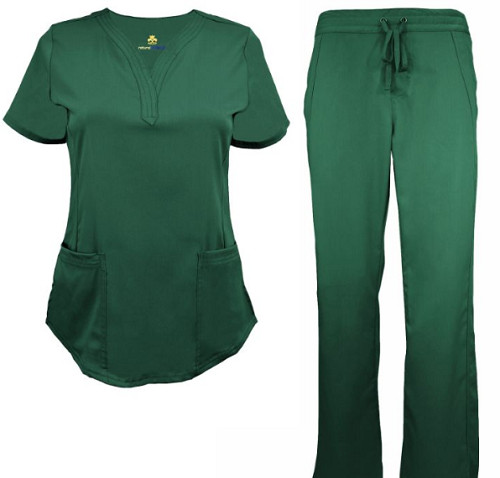 Women Ultrasoft Stretch Drop Neck 4 Pocket Scrub Set Medical Nursing Scrub Set