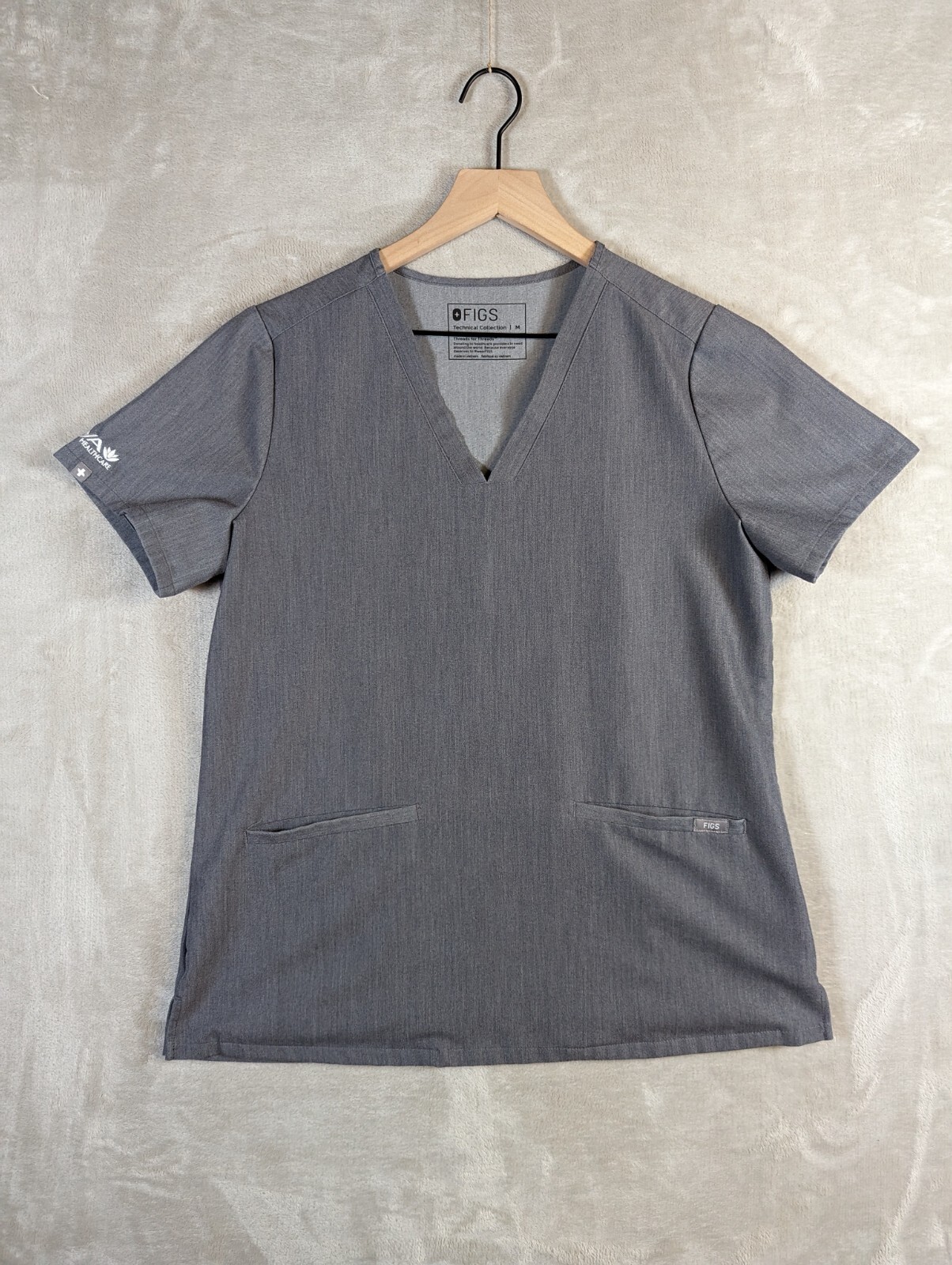 Figs Scrub Top Womens M Gray AYA Healthcare Logo V Neck Short Sleeve Scrubs