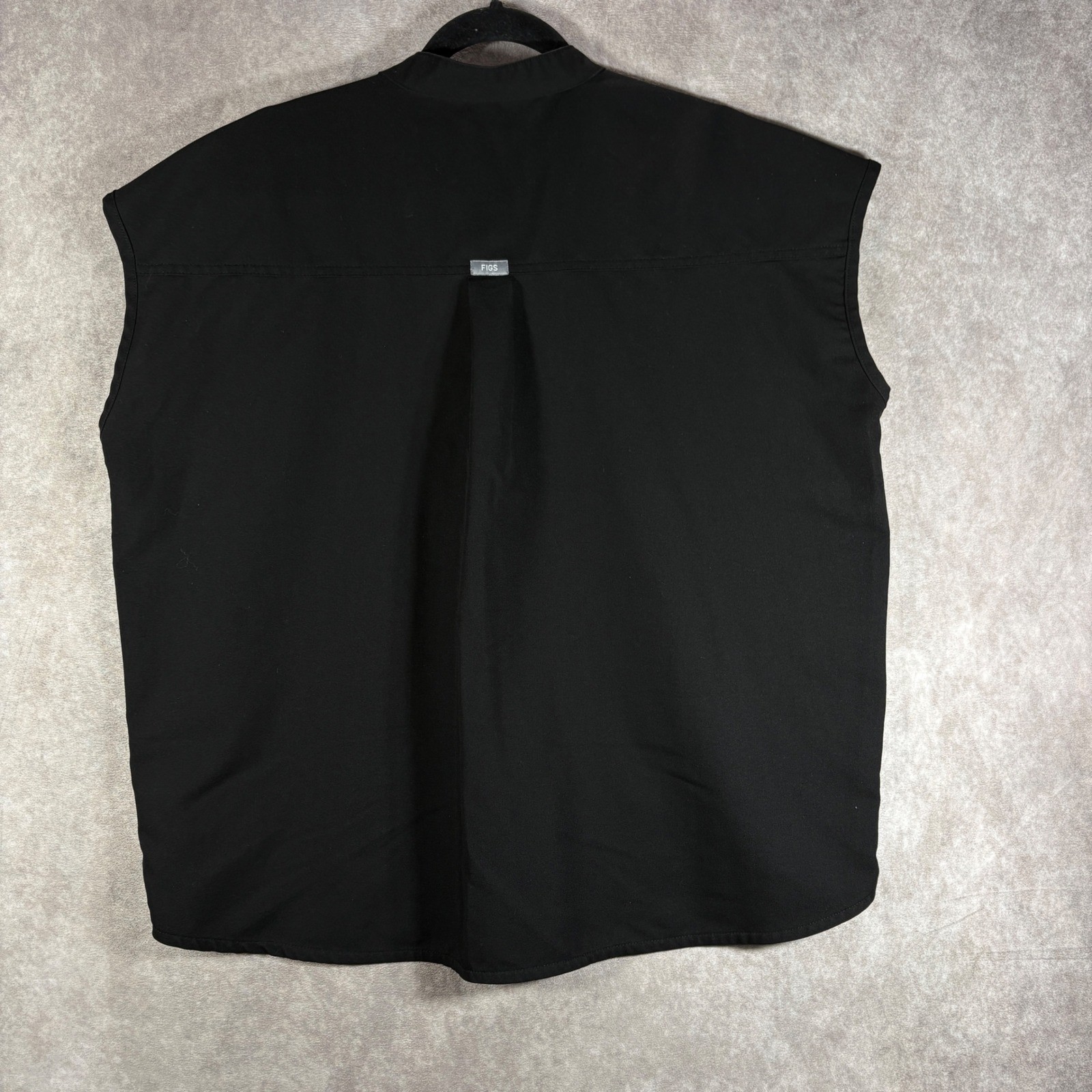 FIGS Casma Scrub Top Womens L Black Sleeveless Mandarin Collar WXXSW1003 Nurse