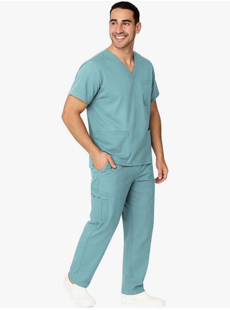 NWT Men’s M&M Misty Green Scrub Top Size L