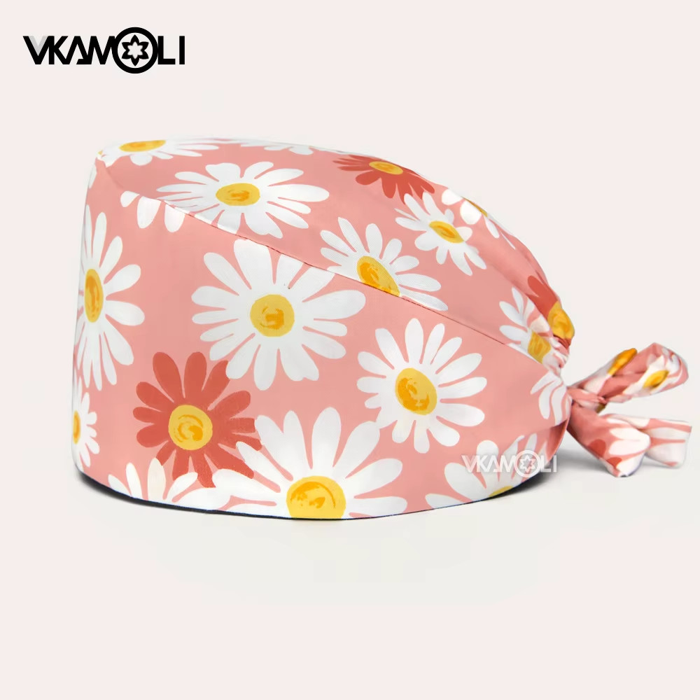 Floral Print Surgical Cotton Scrub Cap for Nurses Doctors Veterinarians Surgeons