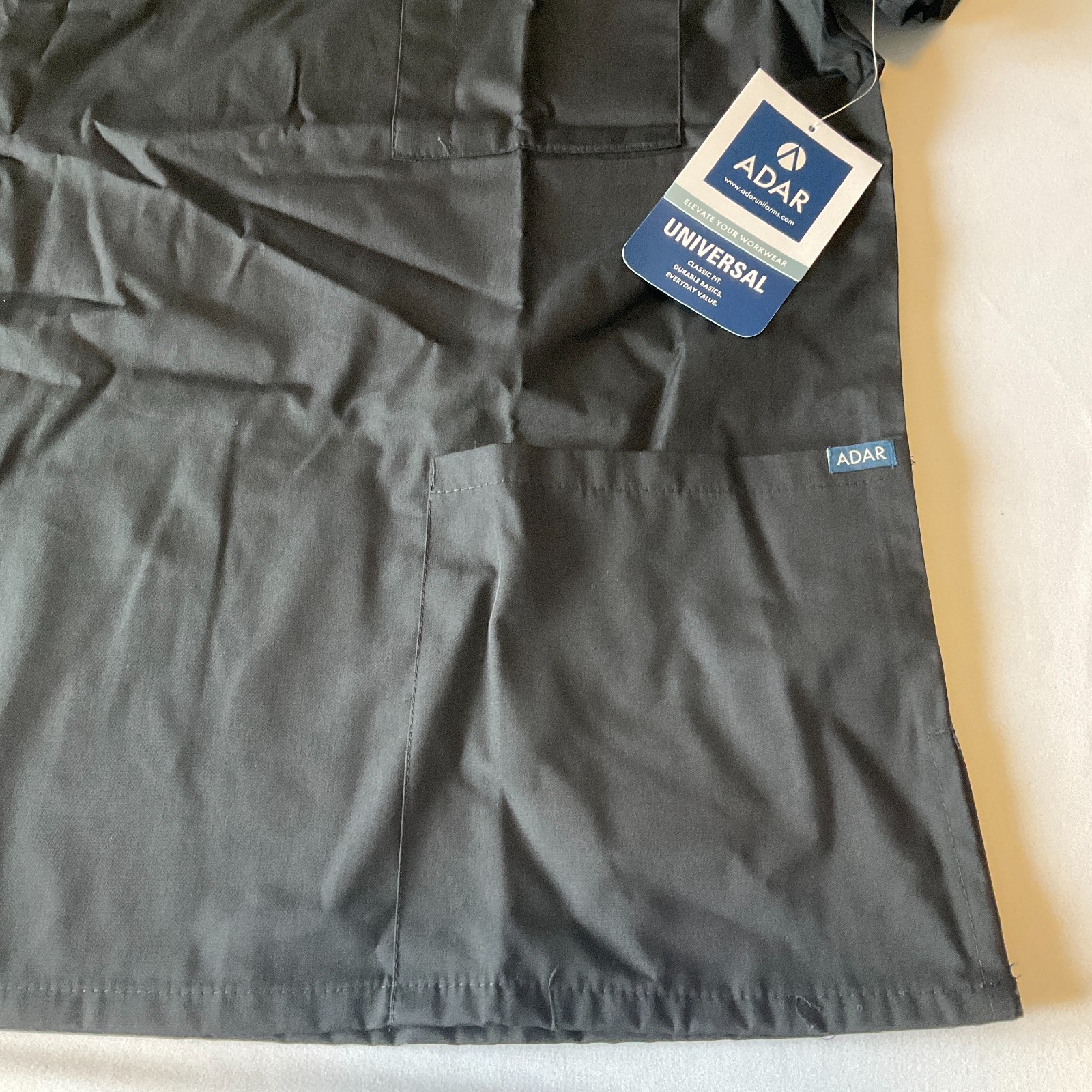Adar Universal Scrub Top Unisex Adult Size XL Black Short Sleeve Pockets V Neck