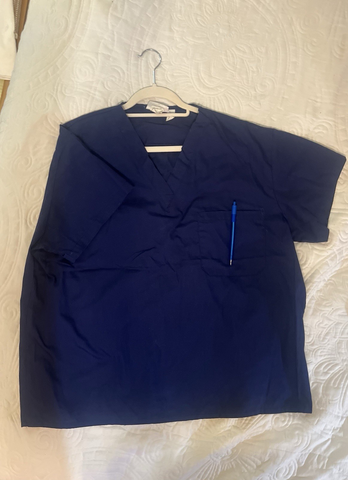 Womens Life Scrub Top Navy Blue Short Sleeve Size Large