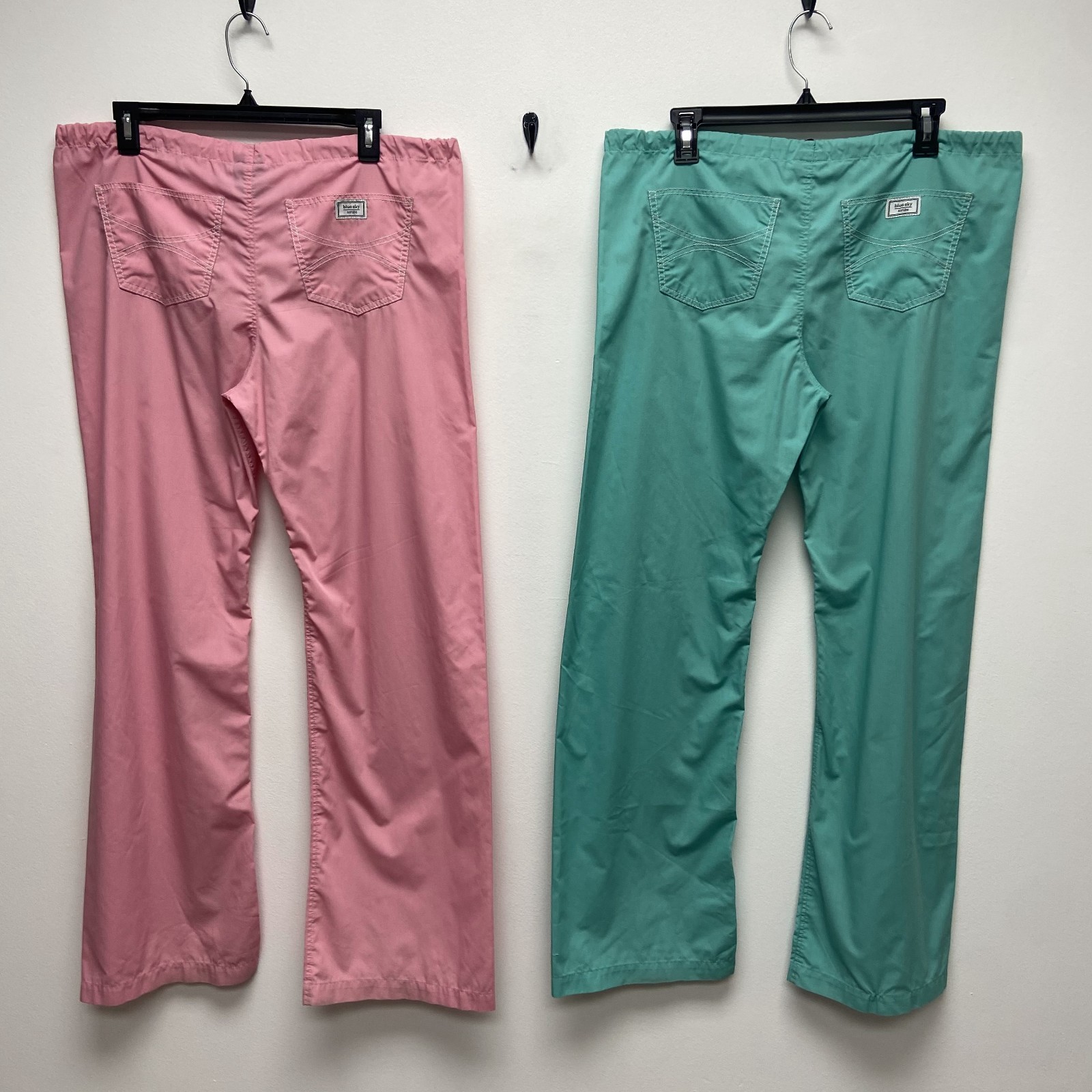Blue Sky Scrubs Pants Womens Pink Green Cotton Blend USA Small Tall ST Lot of 2