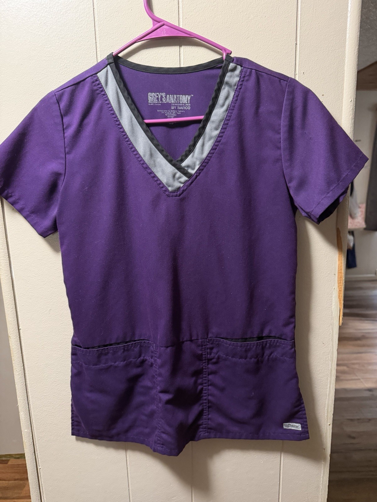 Grey’s Anatomy Women’s 3 Pkt Mock Wrap Scrub Top #4153 Purple Rain Size Xs