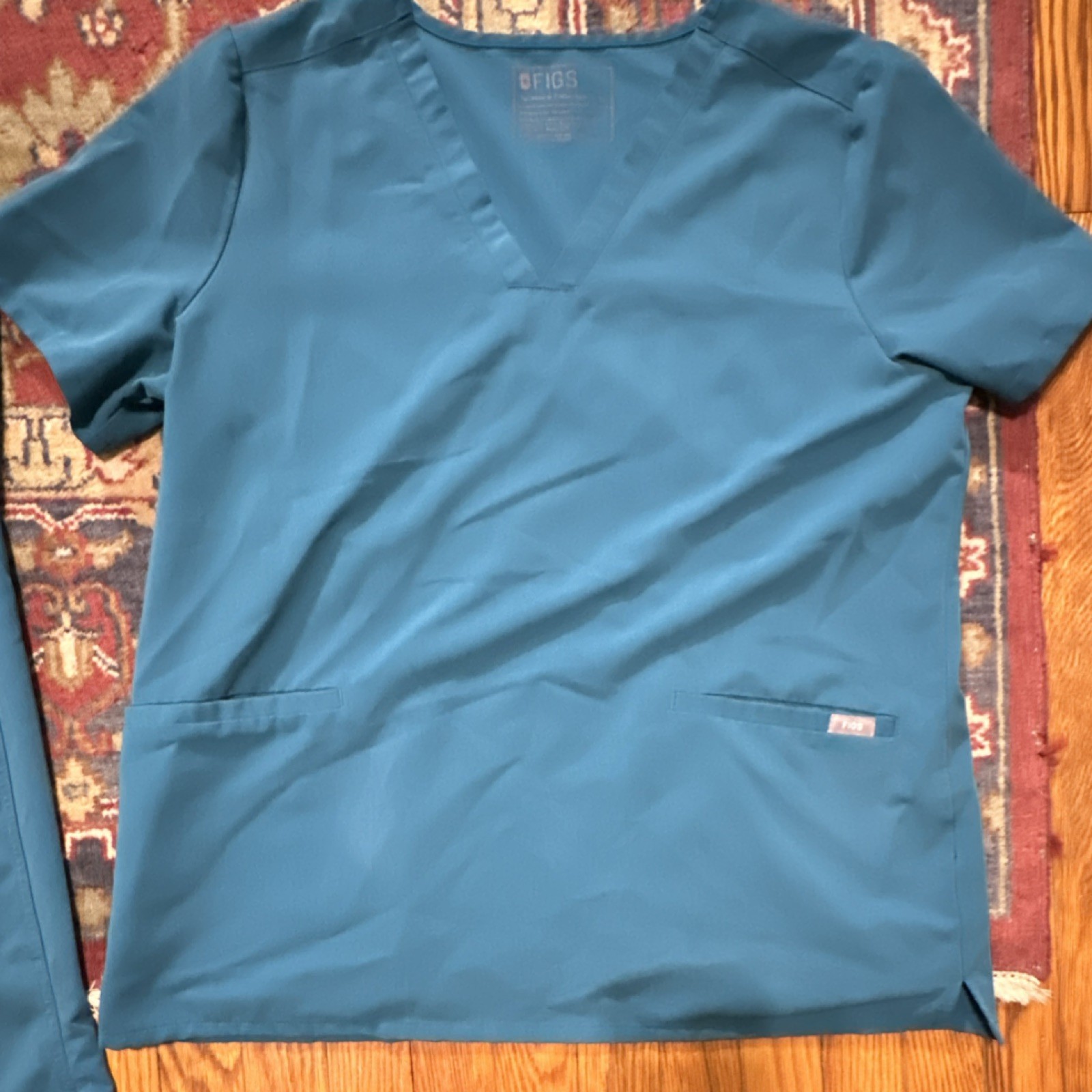 FIGS Technical Collection Teal Blue Scrubs Set XL Top & Pants Drawstring