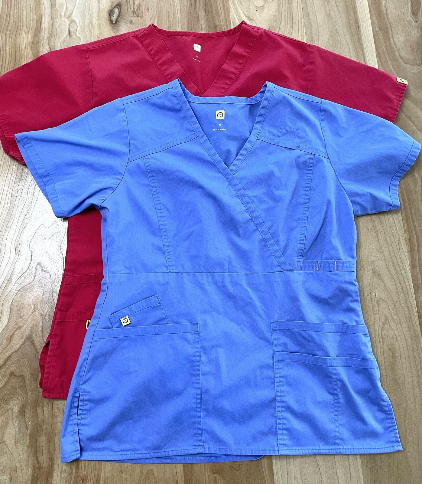 WonderWink Women’s Small Scrub Tops Set Of 2 (Blue and Red)