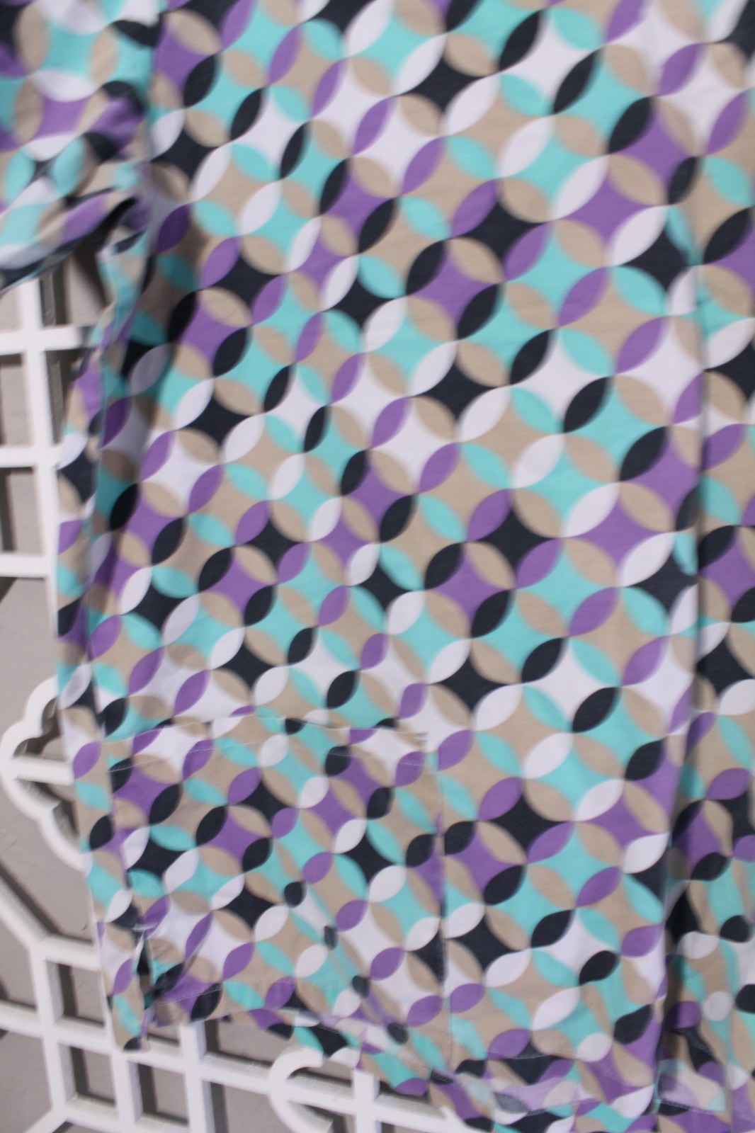 Medgear Scrubs Top Blue Purple Geometric Pattern Medical Nurse Womens L