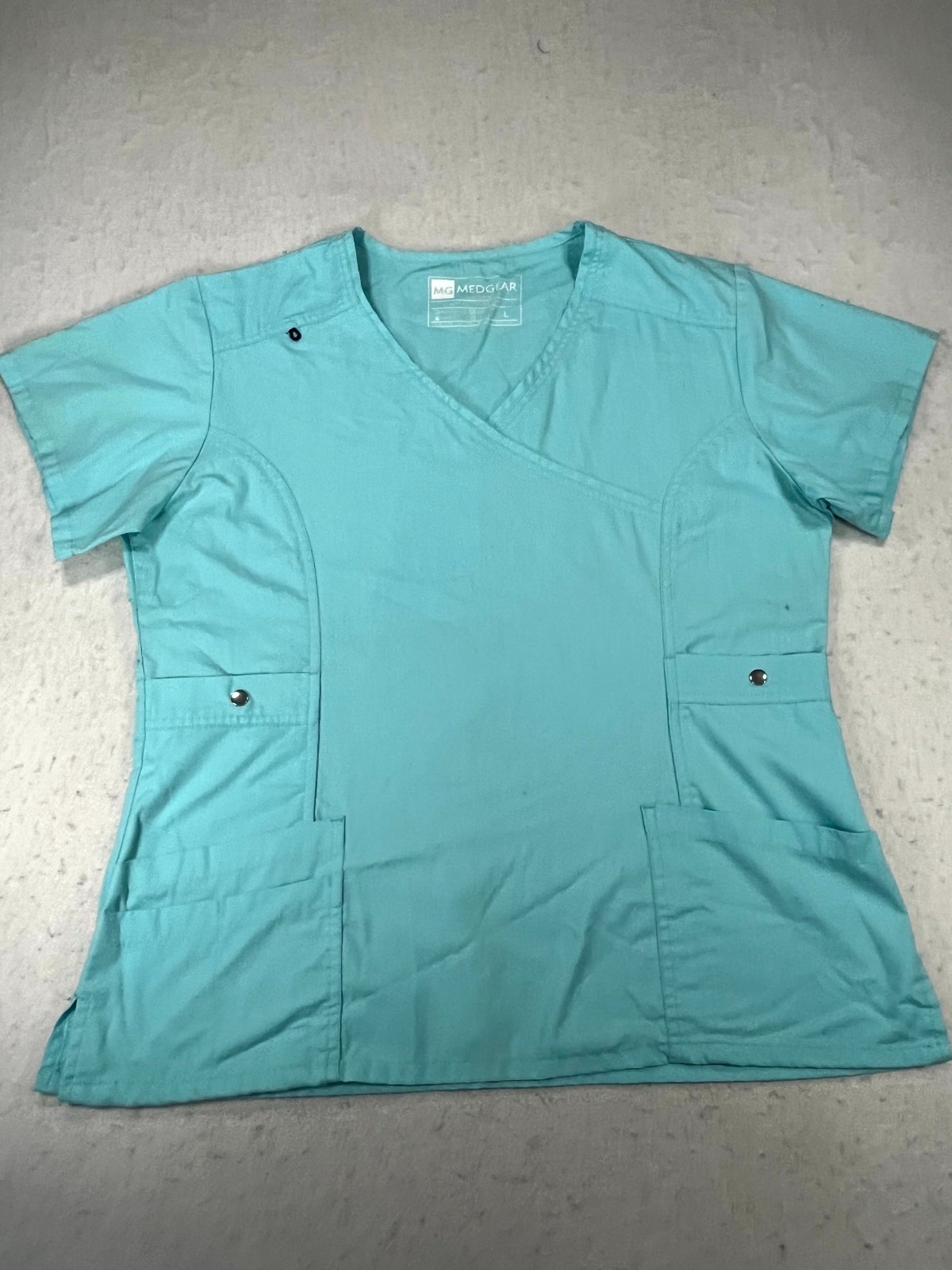 MedGear Scrub Top Womens Large Aqua Stretch Medical Uniform Modern Workwear