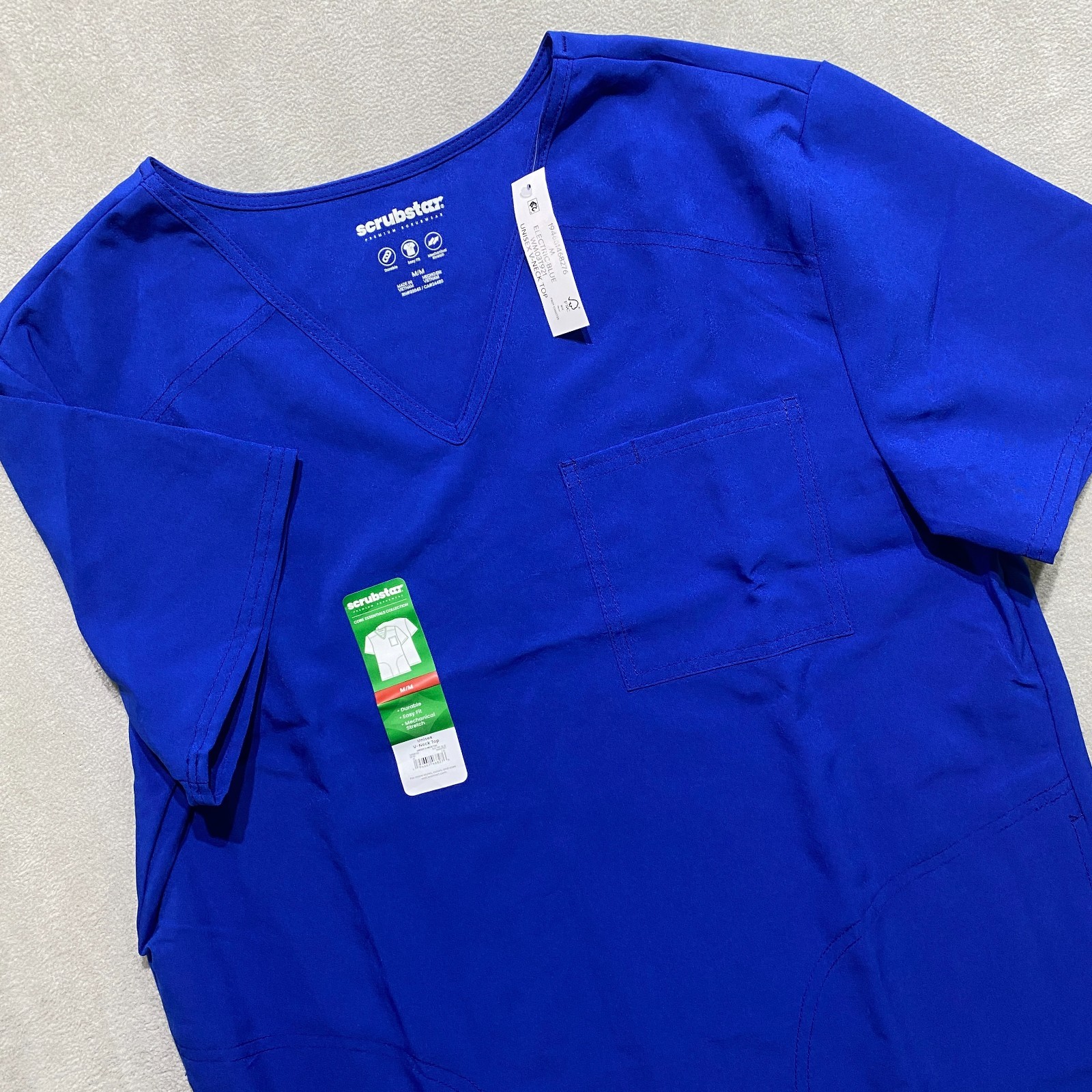 NEW ScrubStar Premium Scrubwear Unisex VNeck top Blue 3pocket mechanical stretch