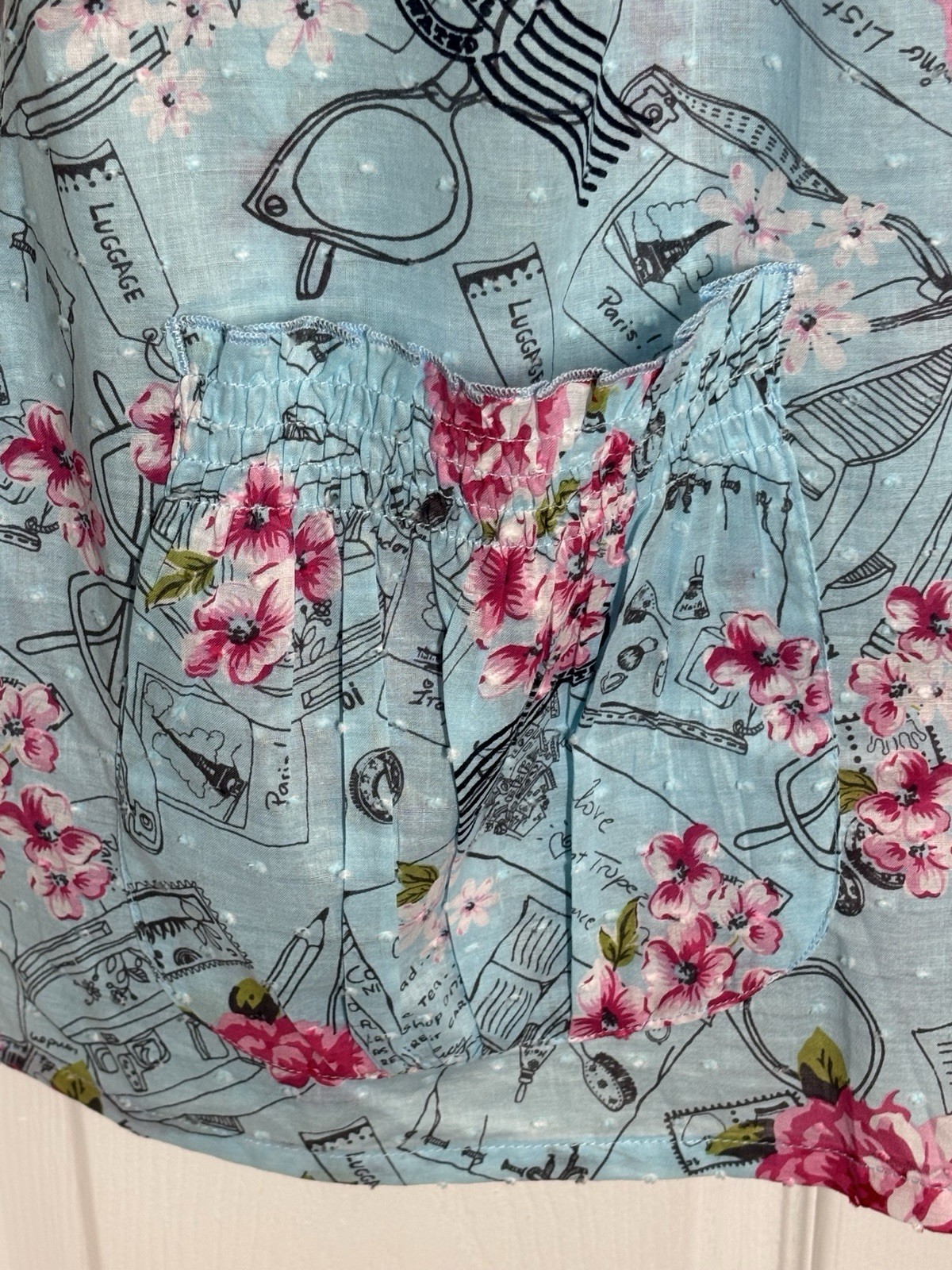 Koi Scrub Top Womens 2X Blue Pink Floral Paris Lightweight Nursing Medical NEW