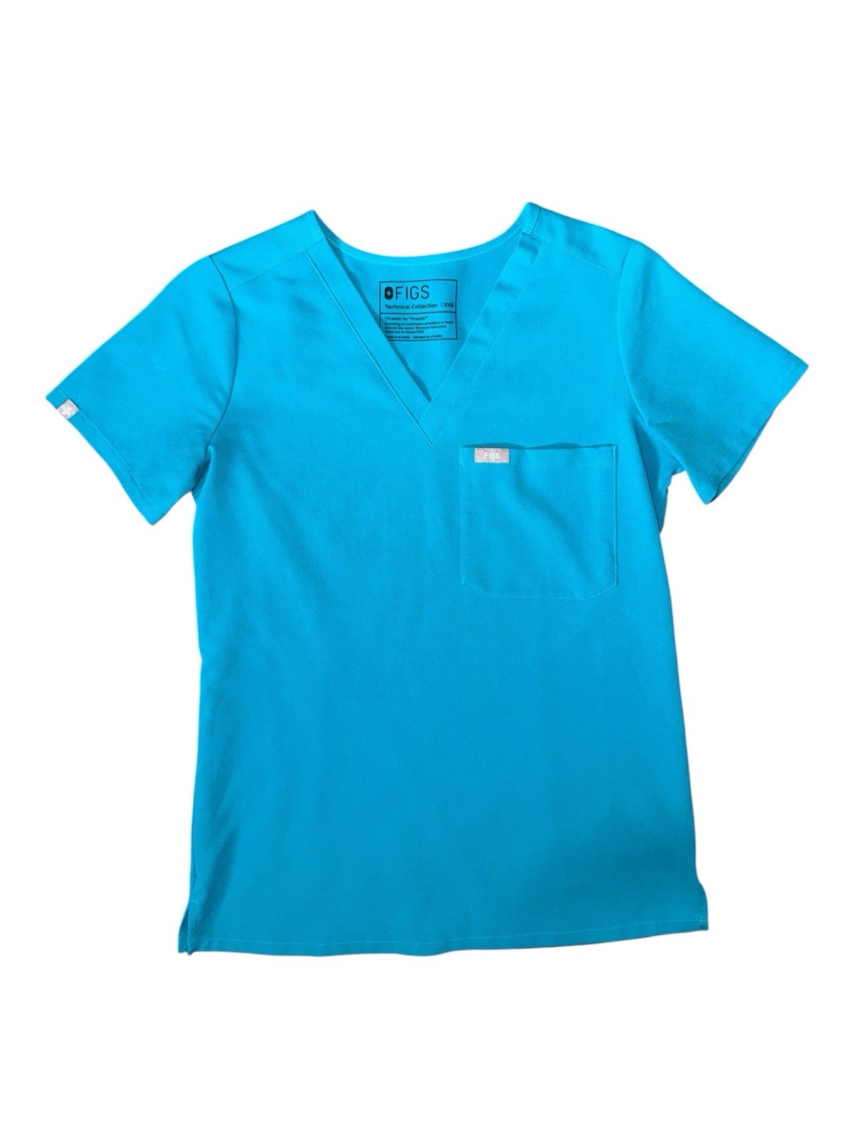 FIGS Catarina One Pocket Scrub Top XXS Teal Technical Collection Stretch