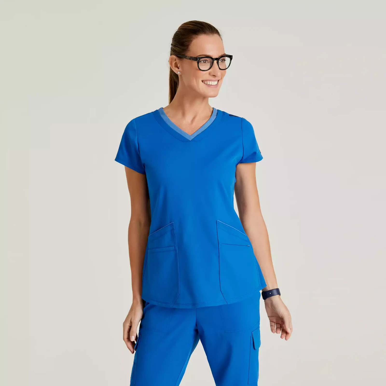 GREYS ANANTOMY STRETCH WOMENS TWO-TONE SCRUB TOP ALL COLORS AND SIZES #GRST194