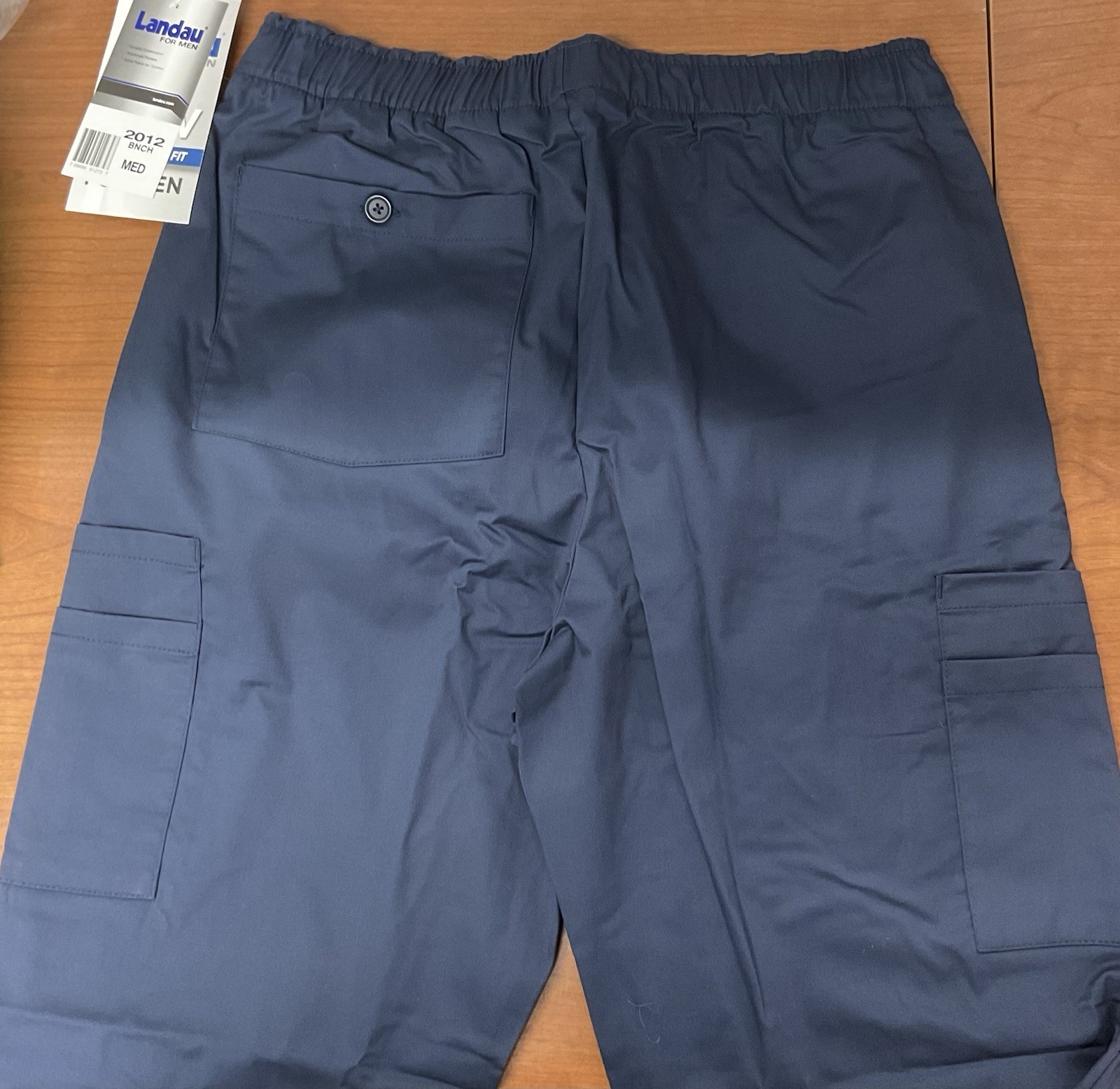 7-Pocket Elastic Waist Mens Scrubs Cargo Pants Navy Blue Size Medium