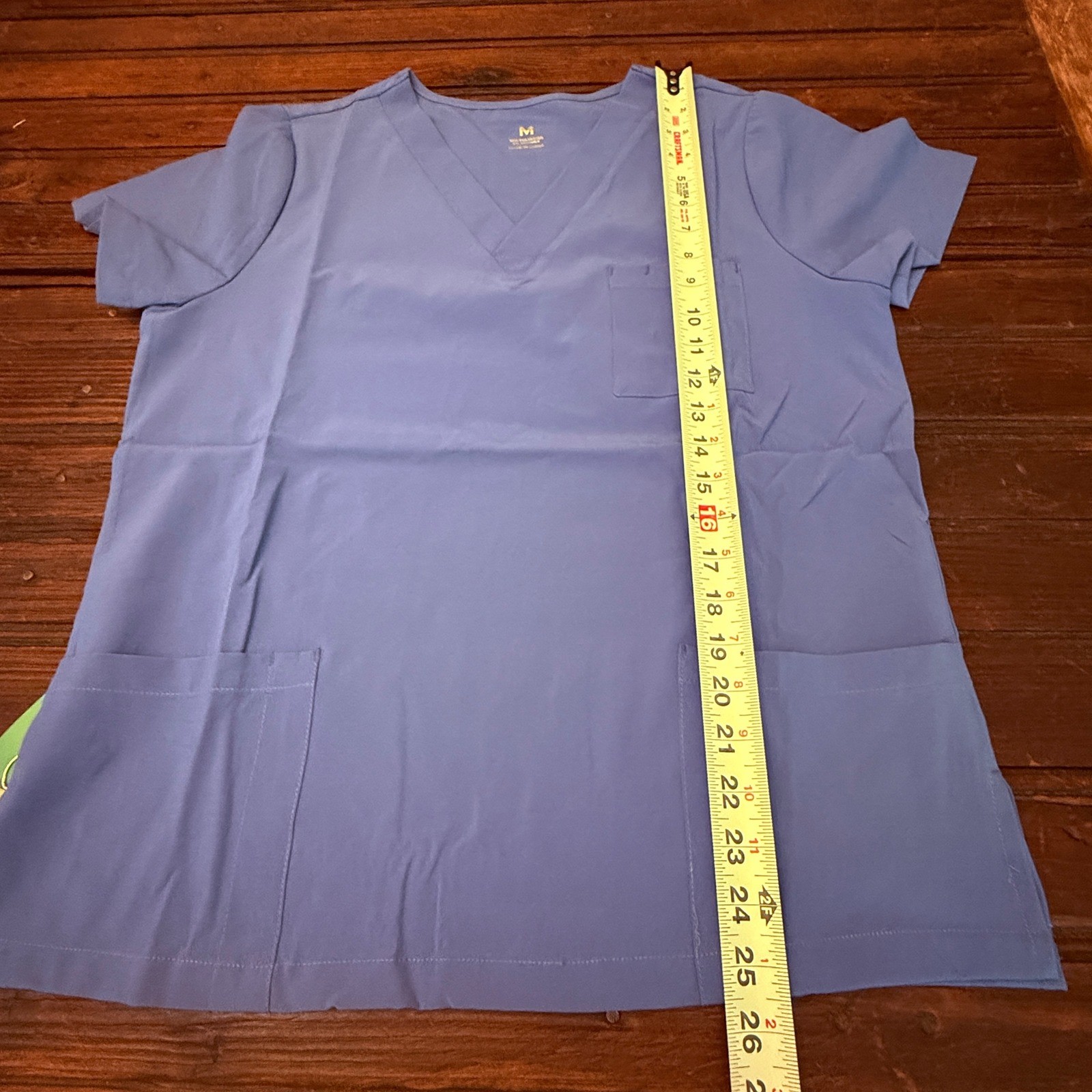 Cozyfit Womens V-Neck Scrub Top Light Blue Short Sleeve 3-Pocket Medical Size M