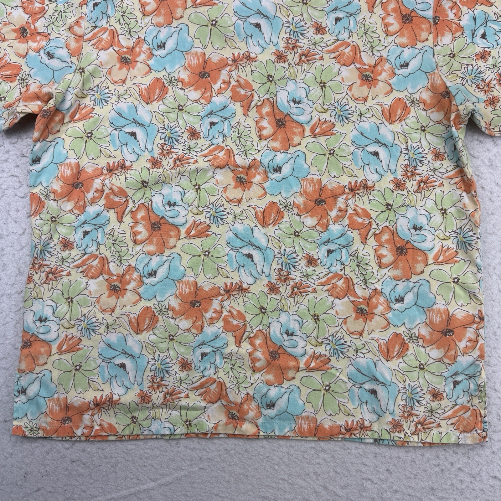 Floral Scrub Top Womens Medium M Orange Green Blue Medgear V Neck Short Sleeve