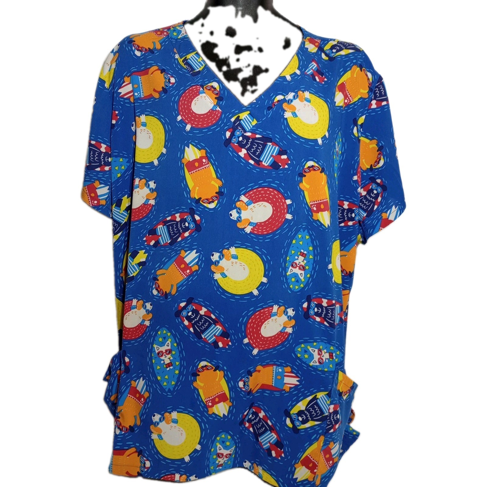 Buttersoft Scrub Top Blue Water Summertime Print Poly Spandex Blend TS697 Sz 3X